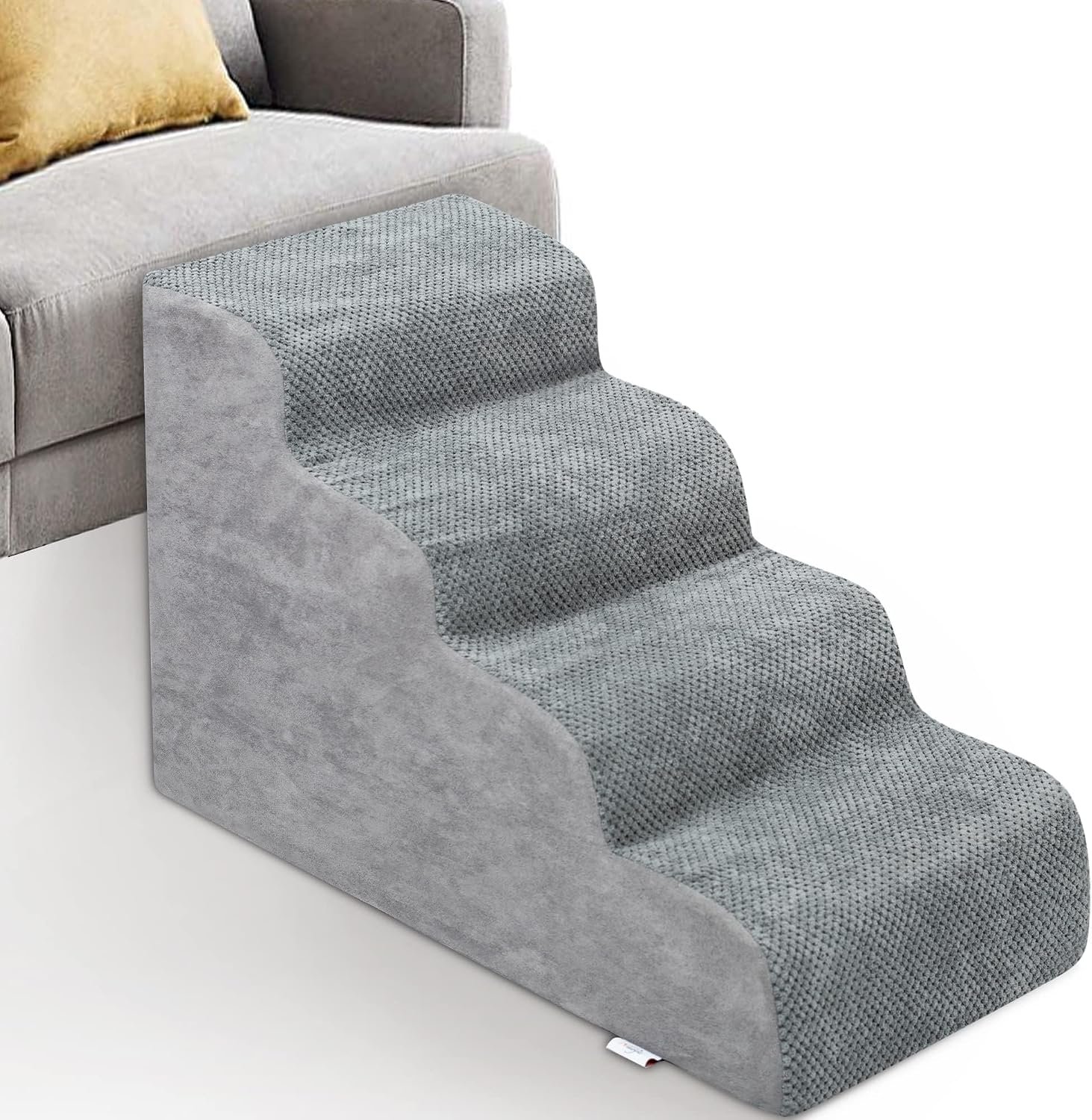 Dog Stairs for Small Dogs – High Density Foam Dog Ramp, Extra Wide Pet Steps with Non-Slip Bottom for High Beds, Couche and Sofa, Best for Pet Injured, Older Dogs Cats (Grey, 4 Steps)