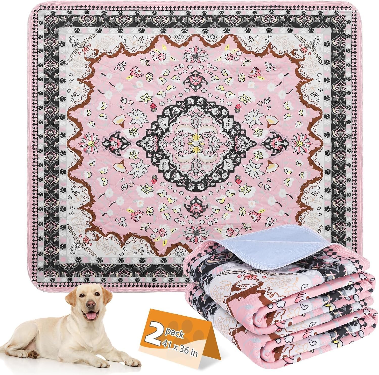 KOOLTAIL Washable Pee Pads for Dogs, 2 Pack Super Absorbent Reusable Puppy Training Pads Waterproof, Nonslip and Leak-Proof Dog Pee Pads, Large Pet Mats Whelping Pads for Floor, Crate, Couch, 36″x41″