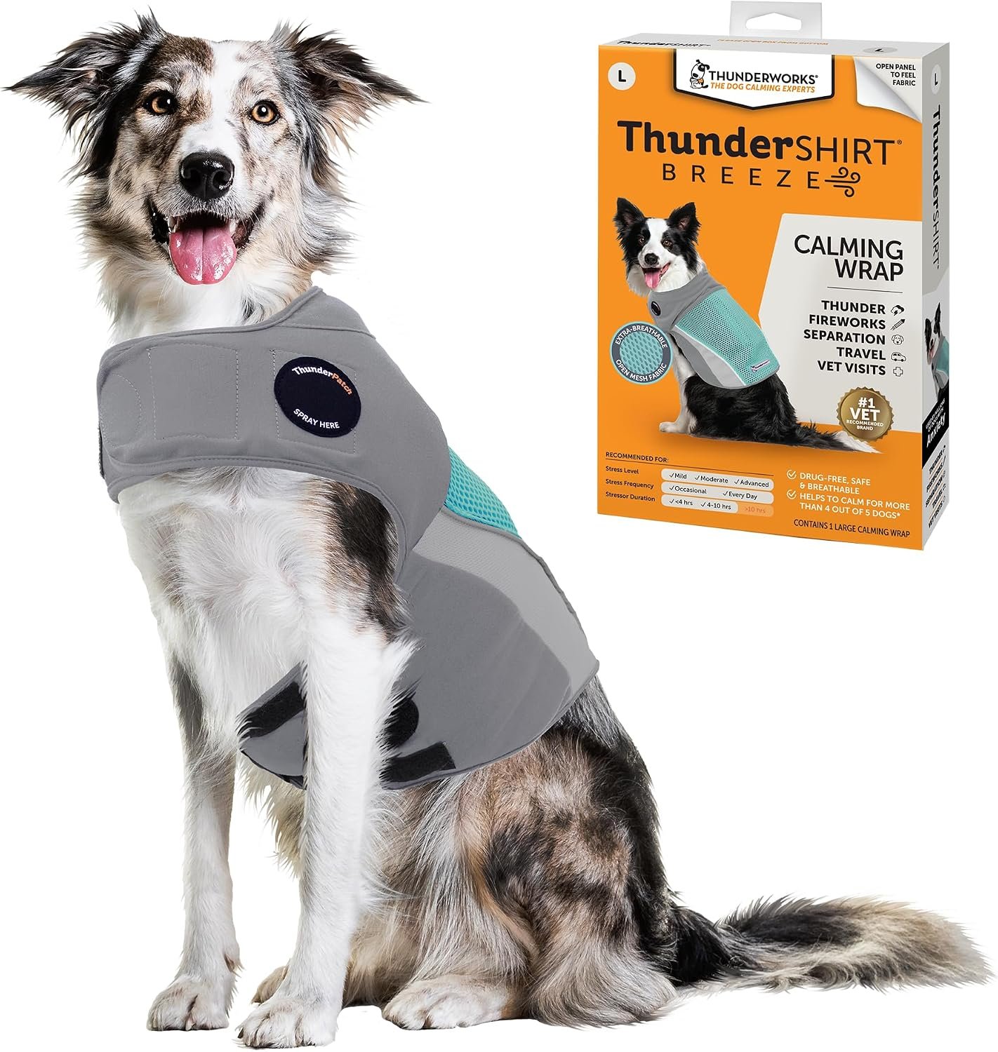 ThunderShirt Breeze for Dogs Calming Anxiety Vest, Large, Aqua