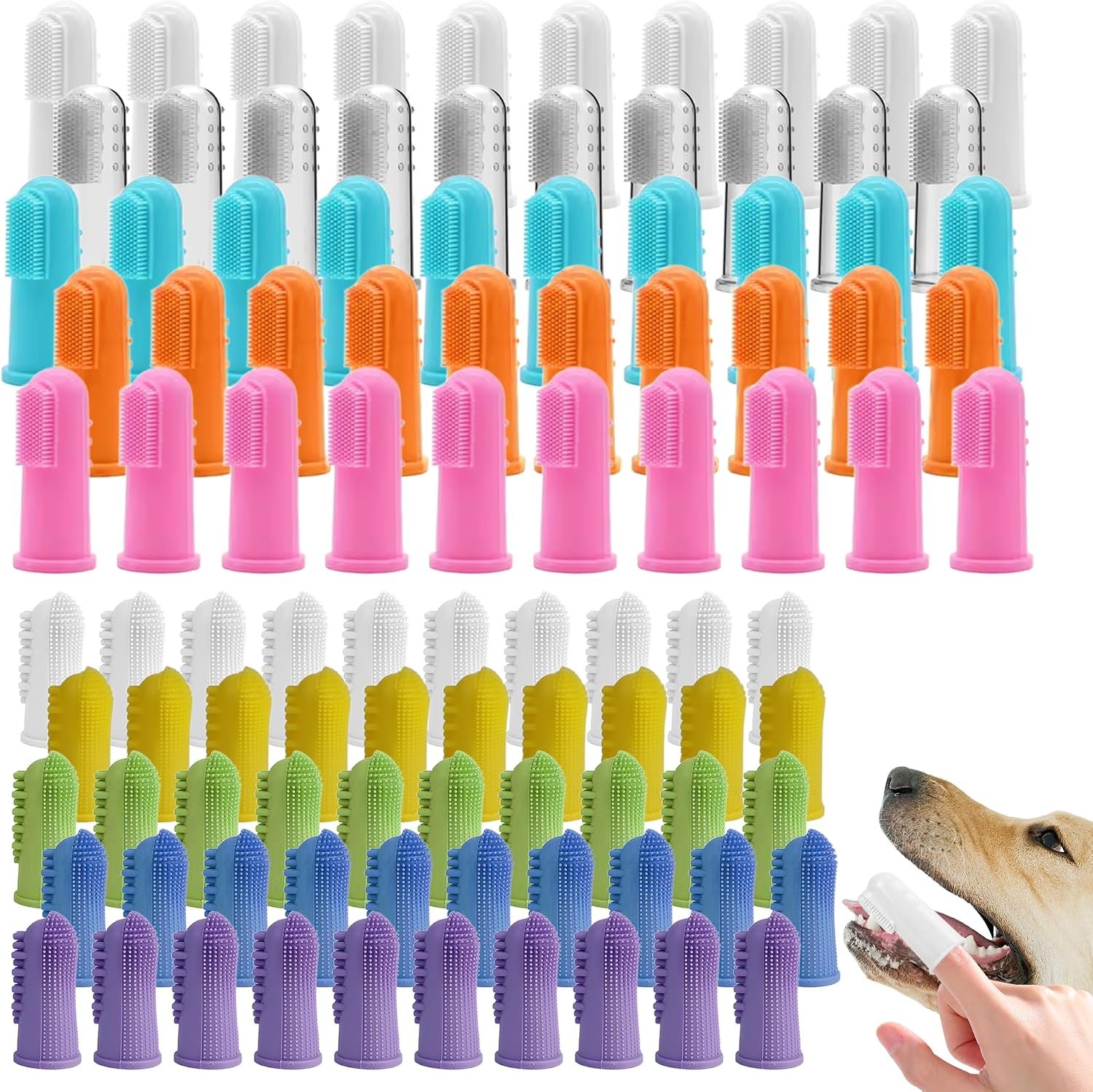 100 Pcs Dog Toothbrush Soft Finger Brushes Pet Finger Toothbrush Easy Teeth Cleaning Dog Tooth Brush Oral Care Pet Dental Brush Cleaning for Small Cats and Puppy Dental Care (2 styles, Multicolor)