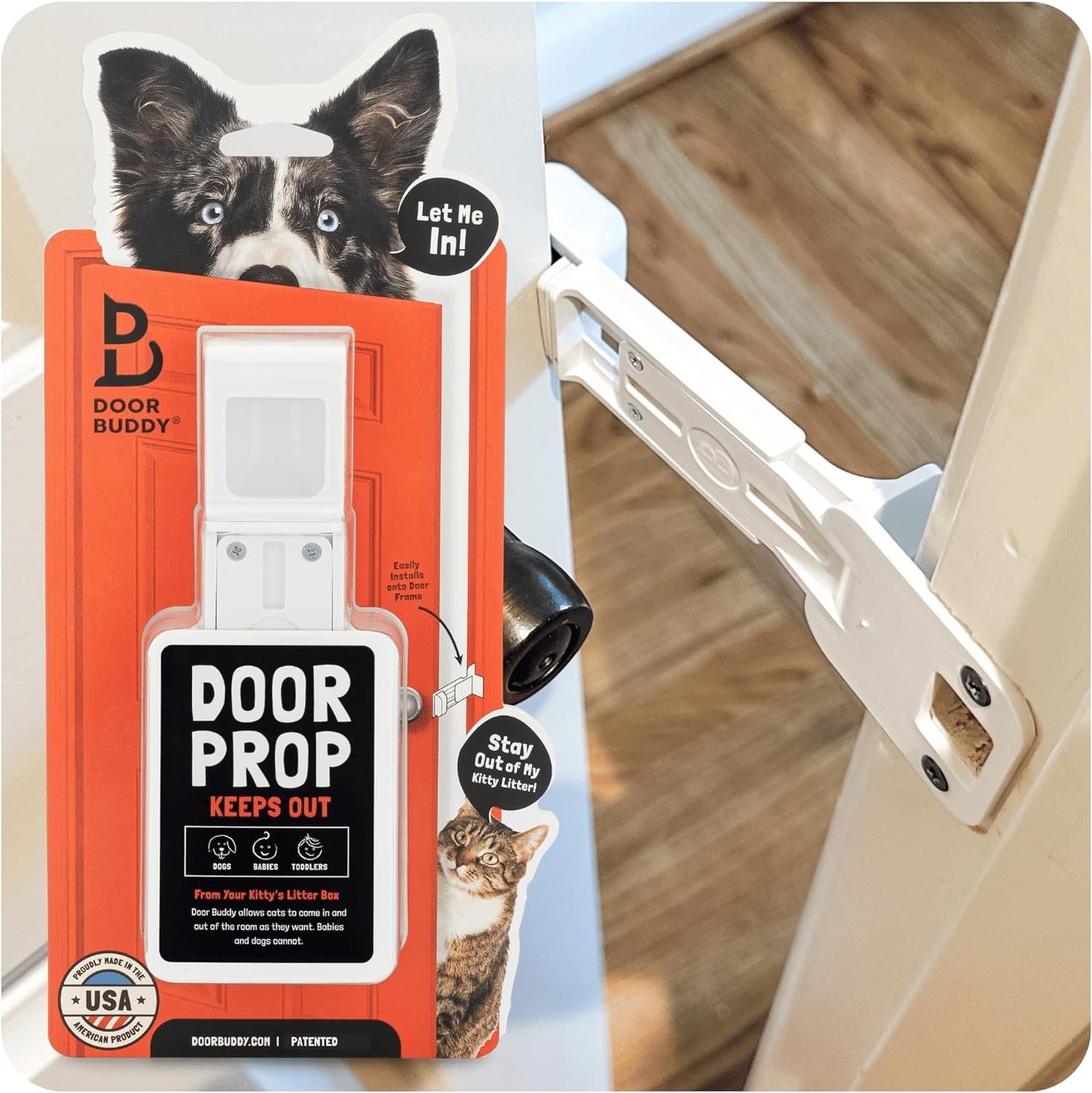 Door Buddy Door Prop for Cats – Easiest Cat Door Latch Holder to Keep Interior Door Open for Pets – Dog Proof Cat Feeding Station & Litter Box – Strong & Portable Door Stopper & Pet Gate Alternative