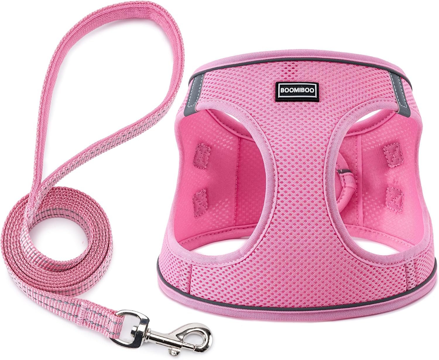 Dog Harness with Leash Set, Step-in Adjustable Puppy Pet Vest, Pink S
