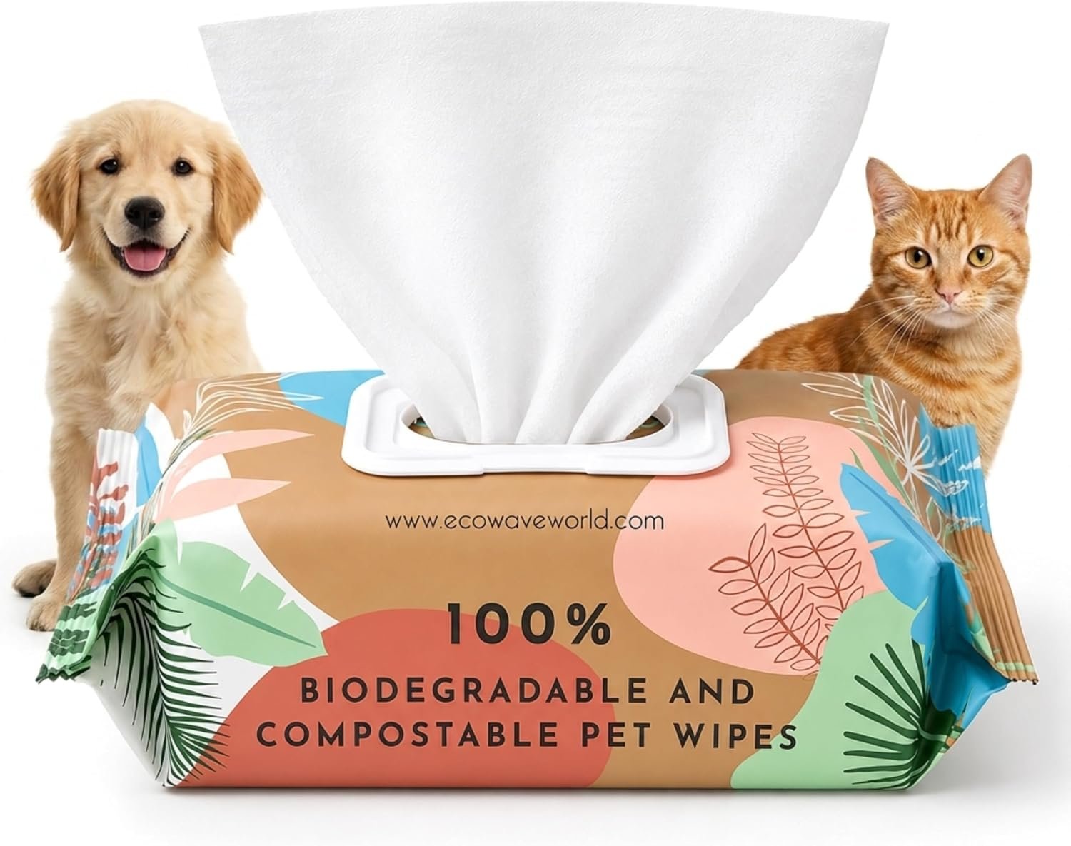 Eco Wave Dog & Cat Grooming Wipes, Unscented, Hypoallergenic, Compostable