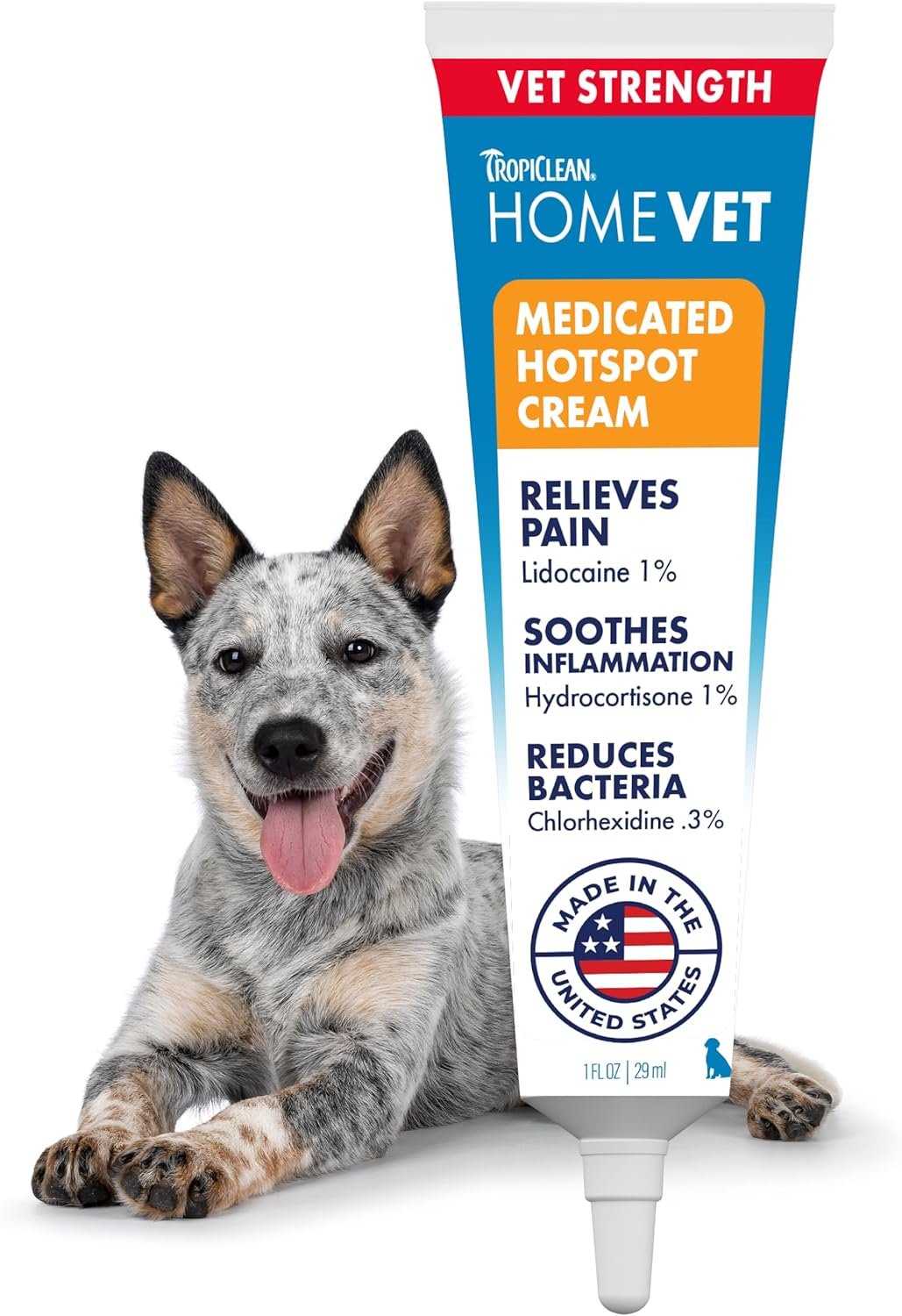 TropiClean HomeVet Medicated Cream, Hot Spot Treatment for Dogs, 1oz