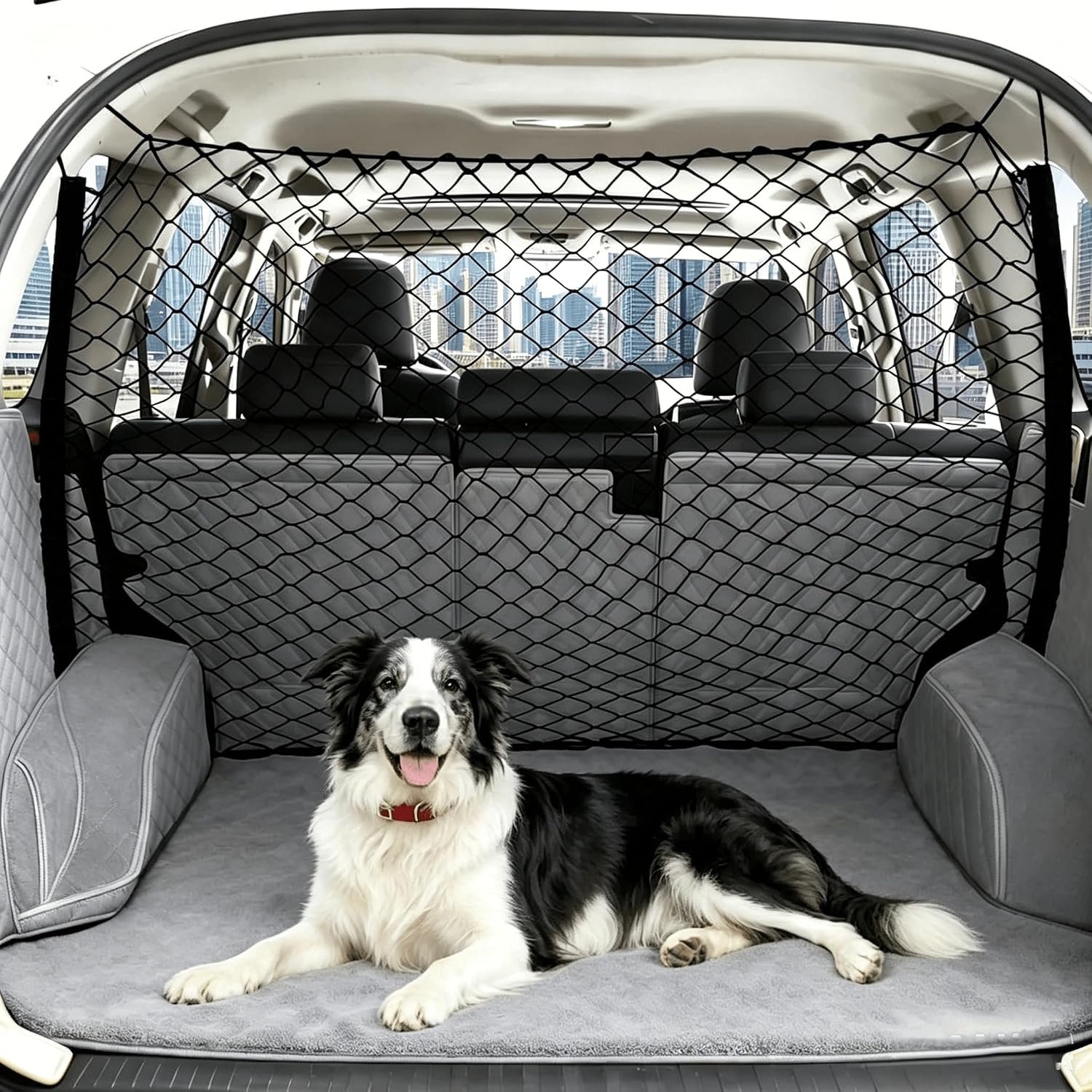 Dog Car Barrier Net Pet Car Divider Back Seat Barrier Net for Trucks, SUV, Full Sized Sedans Pet Restraint Car Backseat Divider Vehicle Gate Cargo Area Travel Trunk Mesh Net Screen Barricade