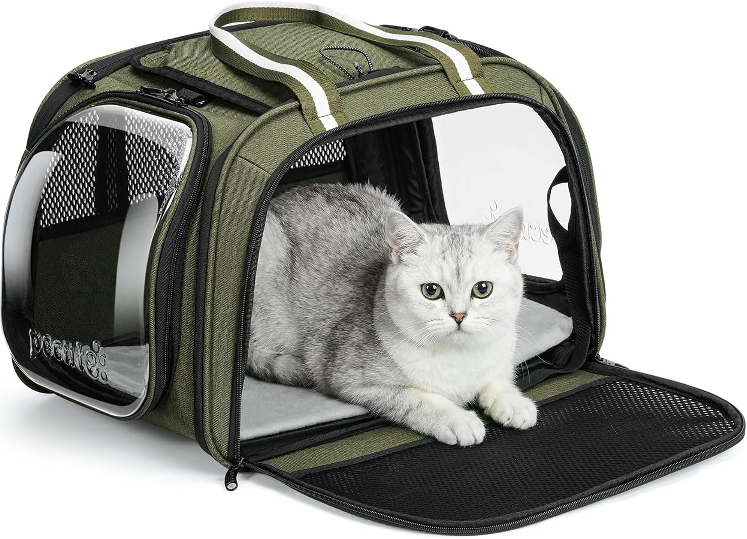 Pecute Cat Carrier,Double Bubble Pet Carrier for Cat Small Dogs,Green,M
