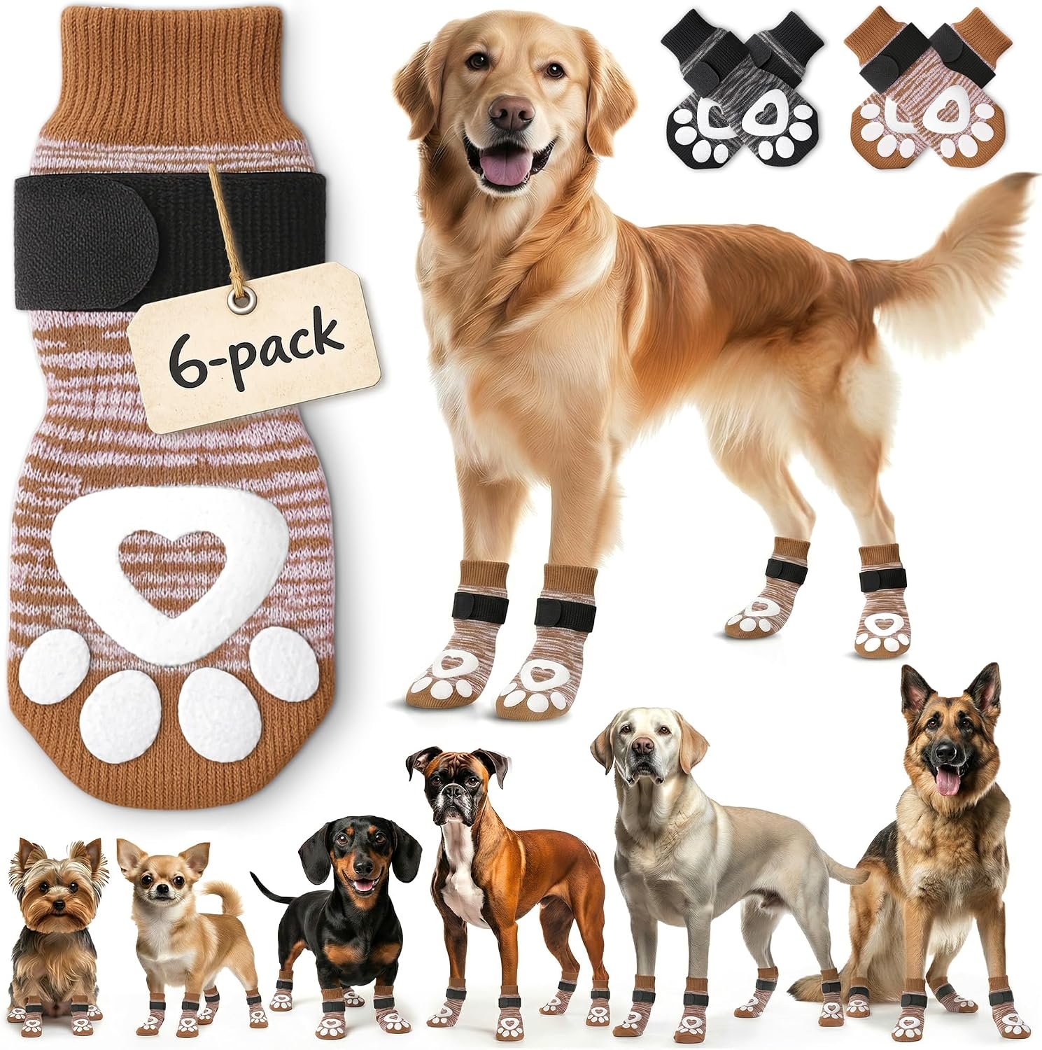 Anti Slip Dog Socks – 6 Pack | Dog Socks to Prevent Paw Licking – XL
