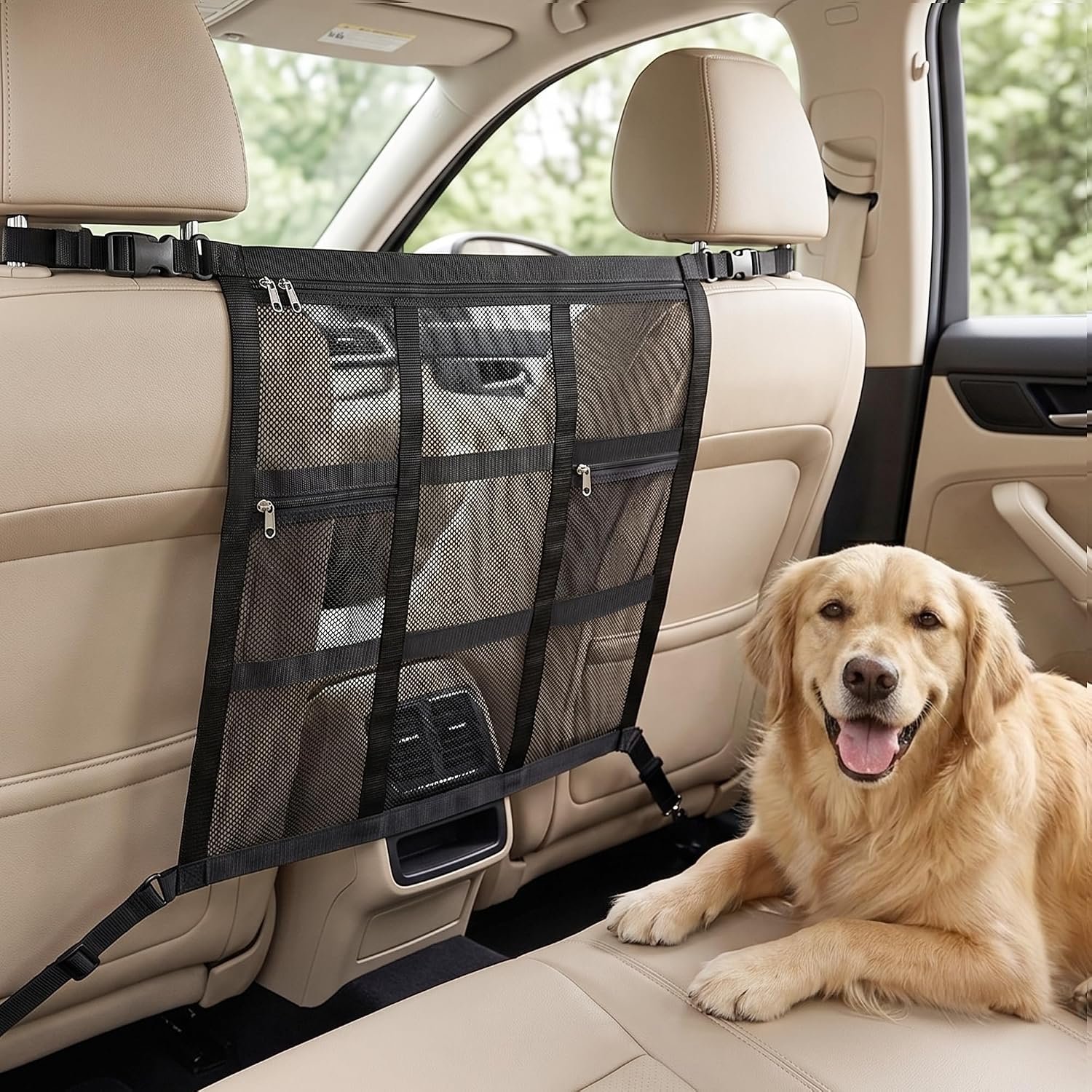 Dog Car Barrier, 2-Ply Reinforced Mesh, Top/Bottom Adjustable Straps