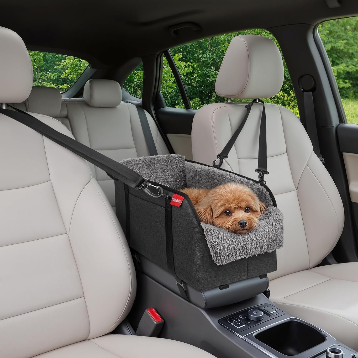 BurgeonNest Center Console Dog Car Seat for Small Pets to 11lbs, Grey