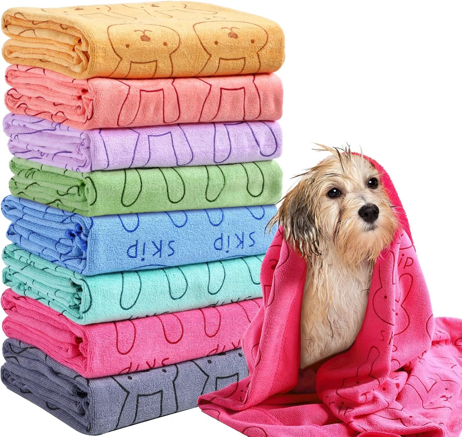 Peryiter 8 Pcs Dog Drying Towels Bulk 55” x 28” Pet Grooming Absorbent Microfiber Dog Bath Towels Quick Drying Puppy Bathing Towel for Small Medium Large Cats Pets Bathing Grooming(Colorful)