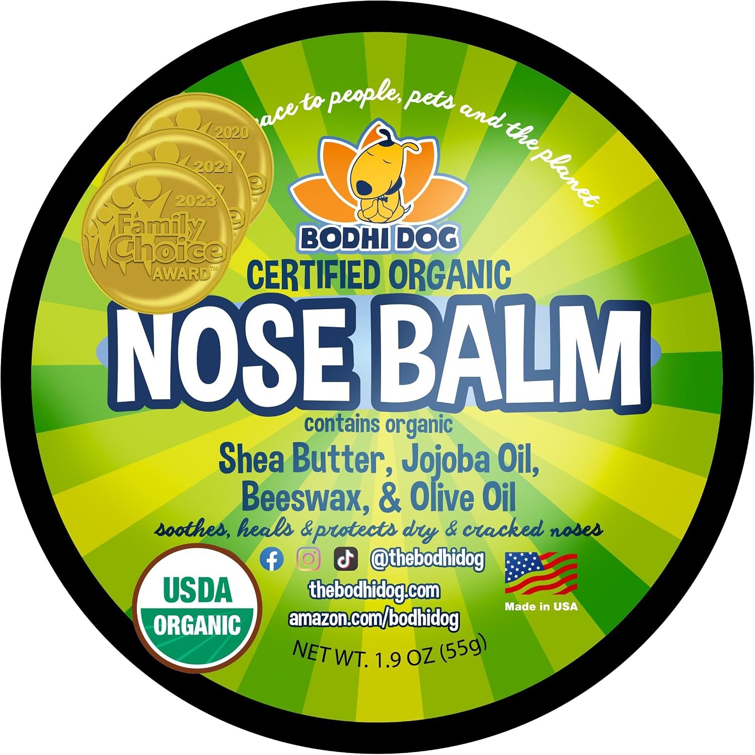 Bodhi Dog Organic Nose Balm – Moisturizes, Soothes & Protects Dry and Cracking Noses – USDA Certified Organic for Dogs & Cats – Suitable for All Breeds, Including Bulldogs, Retrievers & Terriers (2oz)
