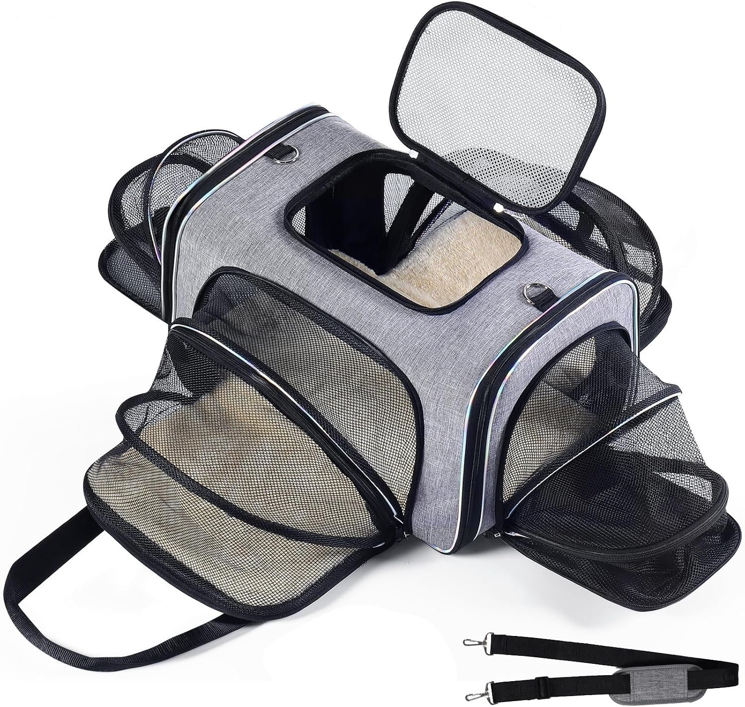 Airline Approved Cat Carrier Under Seat, 4-Way Expandable & Collapsible Soft-Sided Pet Carrier with Removable Fleece Pad – TSA Compliant for Cats, 18x11x11.5in Car & Plane Travel, Vet Visits