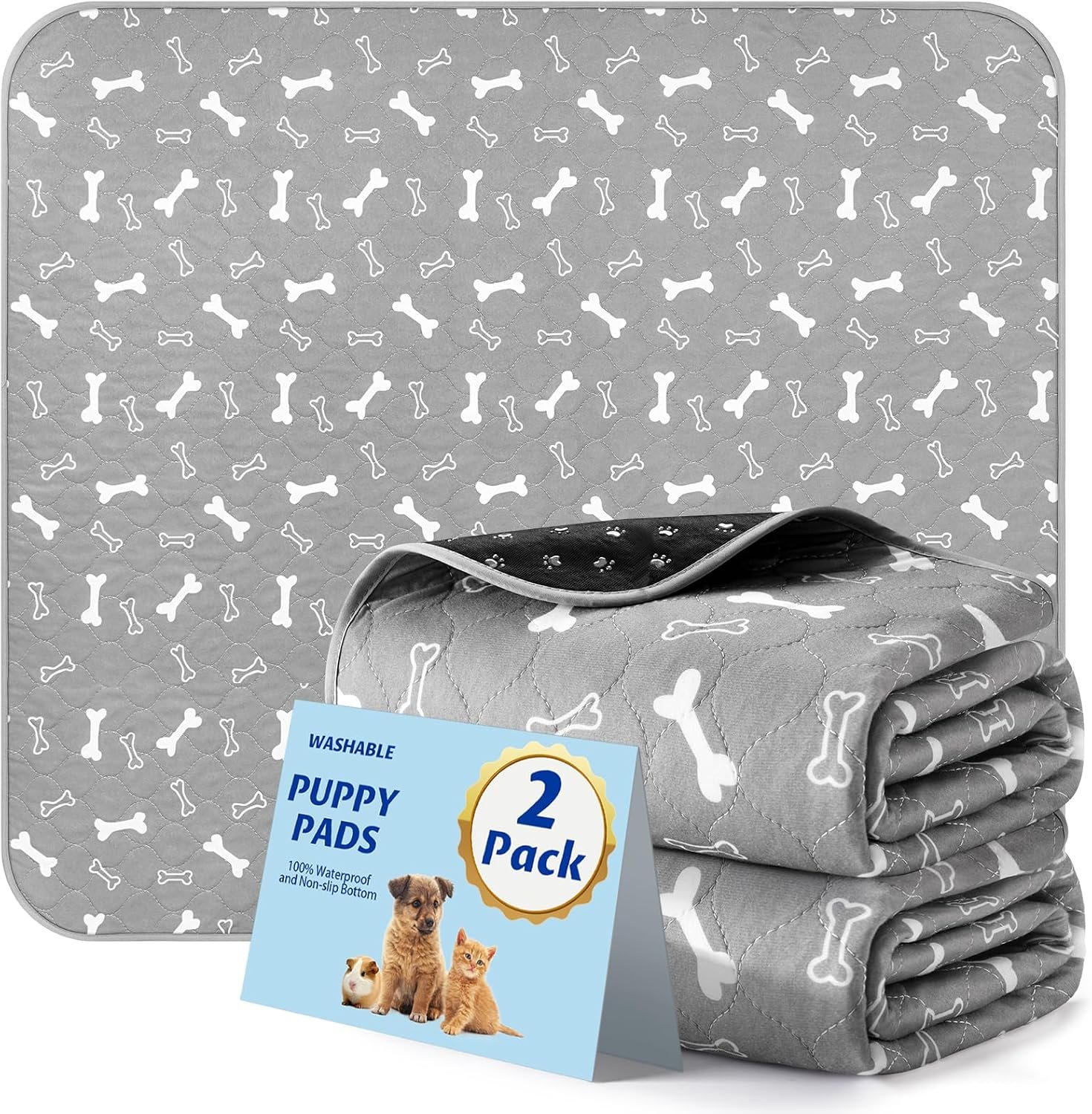 Washable Pee Pads for Dogs, 2 Pack Reusable Puppy Pads, 18″x24″