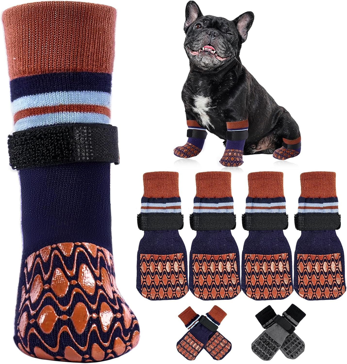 Kuoser Non Slip Dog Socks for Hardwood Floors, Dog Grippy Socks, Brown, XS