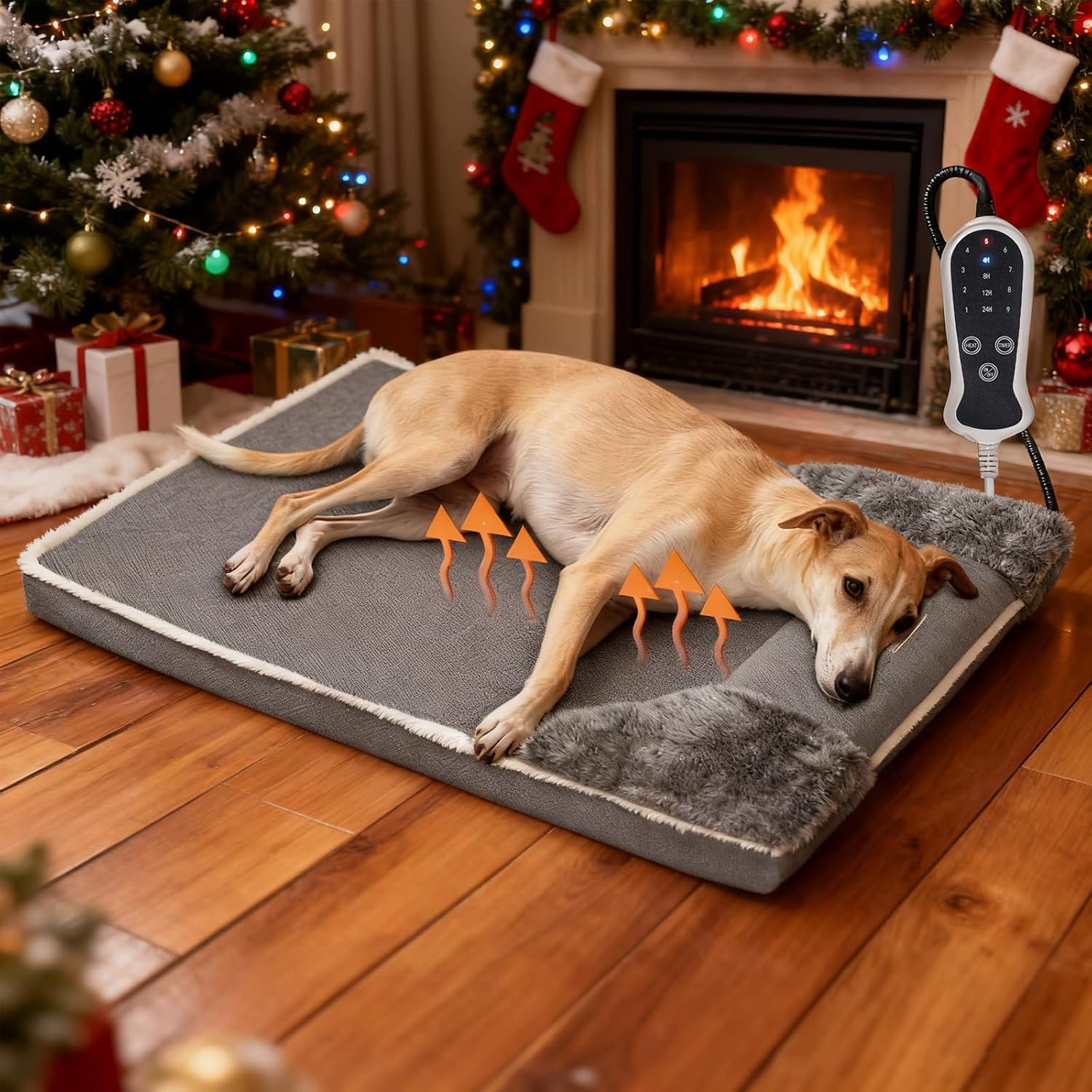 Heated Dog Bed for Large Dogs, 40×27 Inch Pet Sofa with 9-Level Adjustable Warmer, Waterproof Lining, Machine-Washable Removable Cover Non-Slip Bottom, Gray