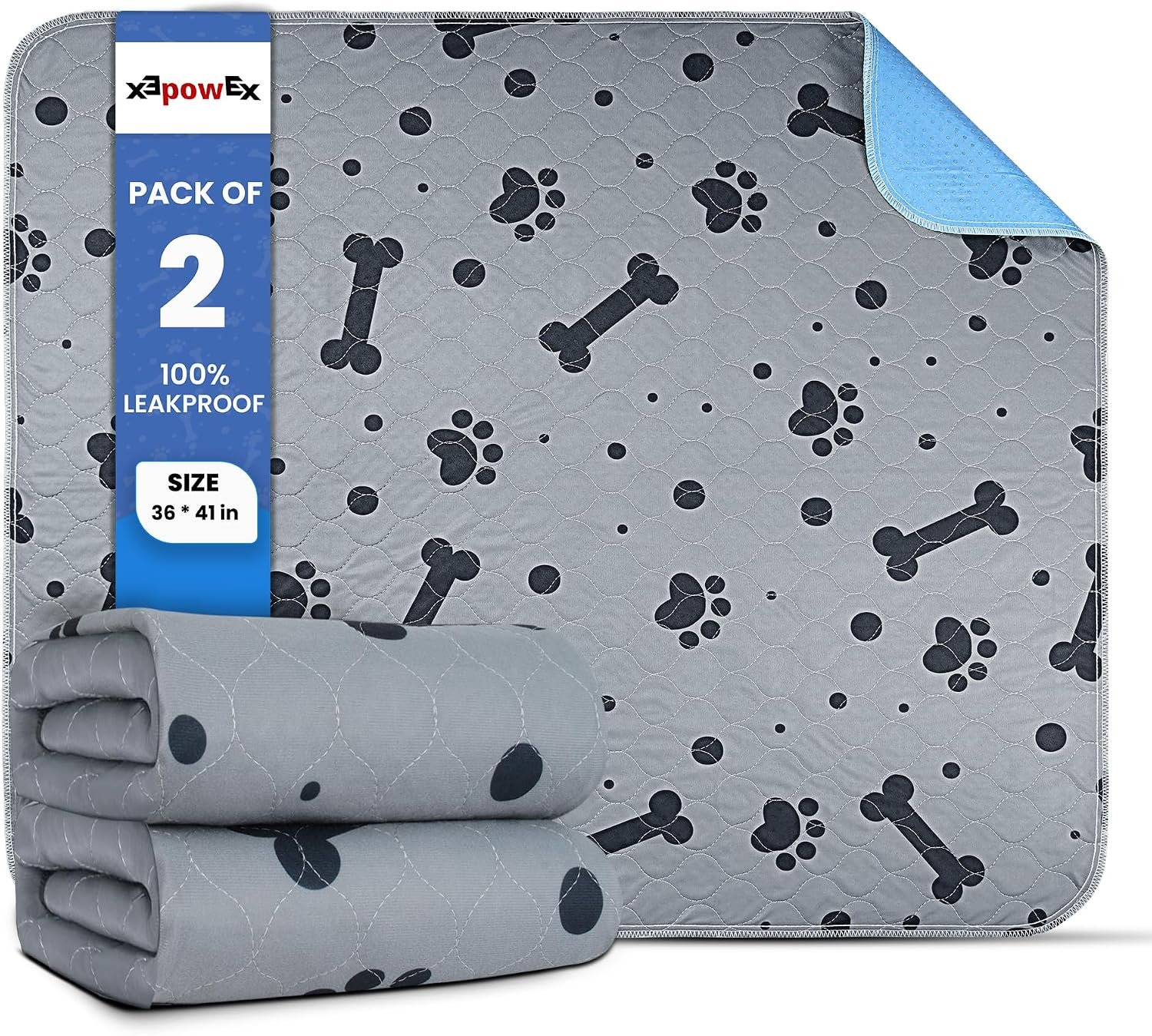 Washable Pee Pads for Dogs 2 Packs 36’’ x 41’’ Washable Puppy Pads Waterproof Dog Pee Mats Heavy Absorbent with Non Slip Bottom for Indoor Pet Training