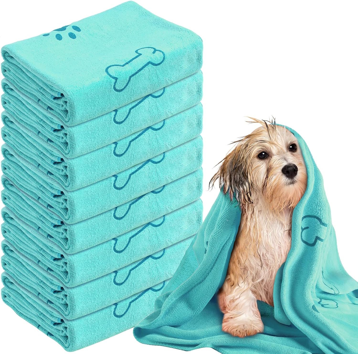 Peryiter 8 Pcs Dog Towels Pet Bath Drying Towels 55 x 28 Inches Large Absorbent Microfiber Quick Fast Drying Soft Beach for Lightweight Cat and Puppy Shower Essentials Cleaning Accessories(Cyan)
