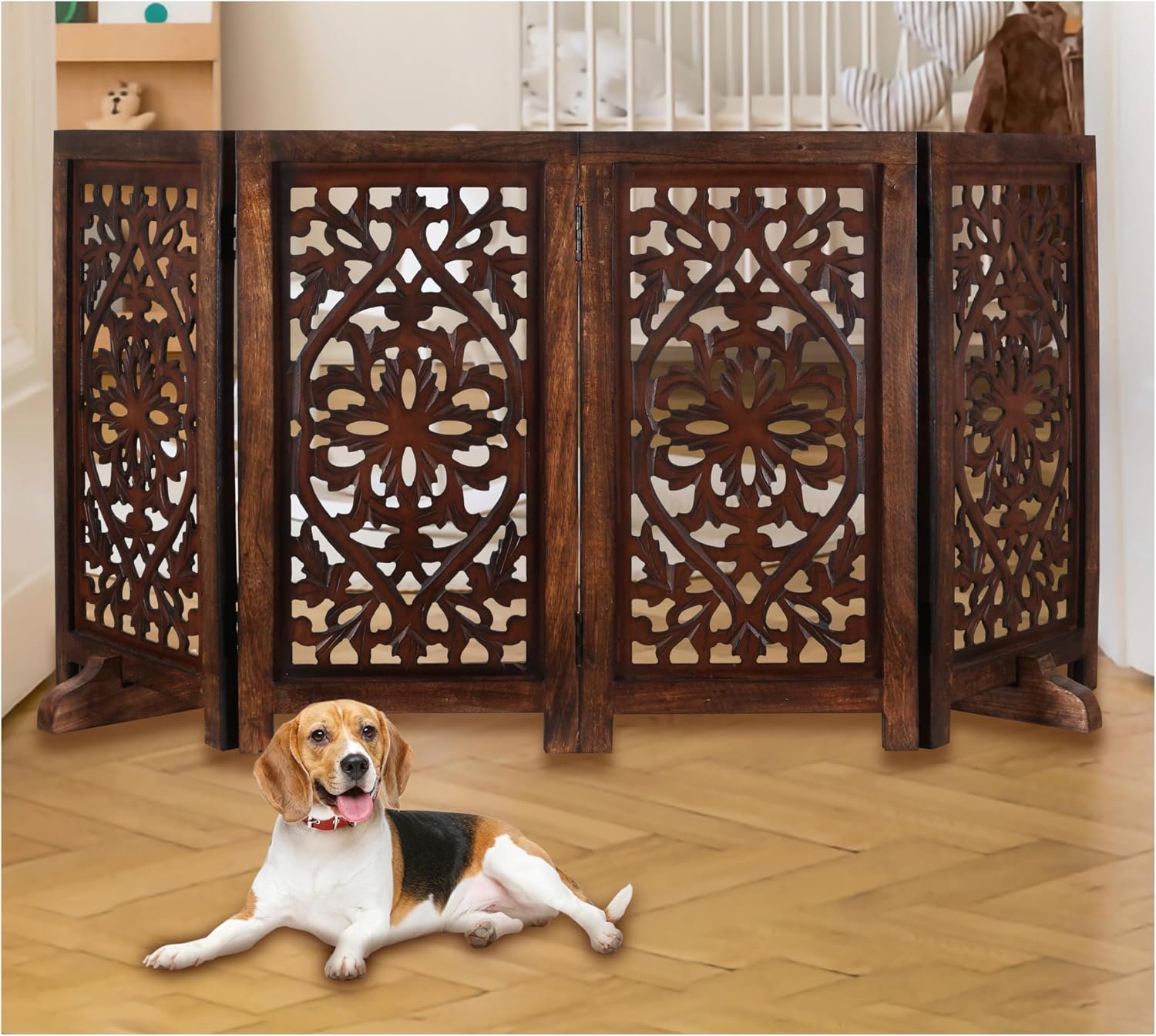 Freestanding Wood Pet Gate, 4-Panel, 56×28