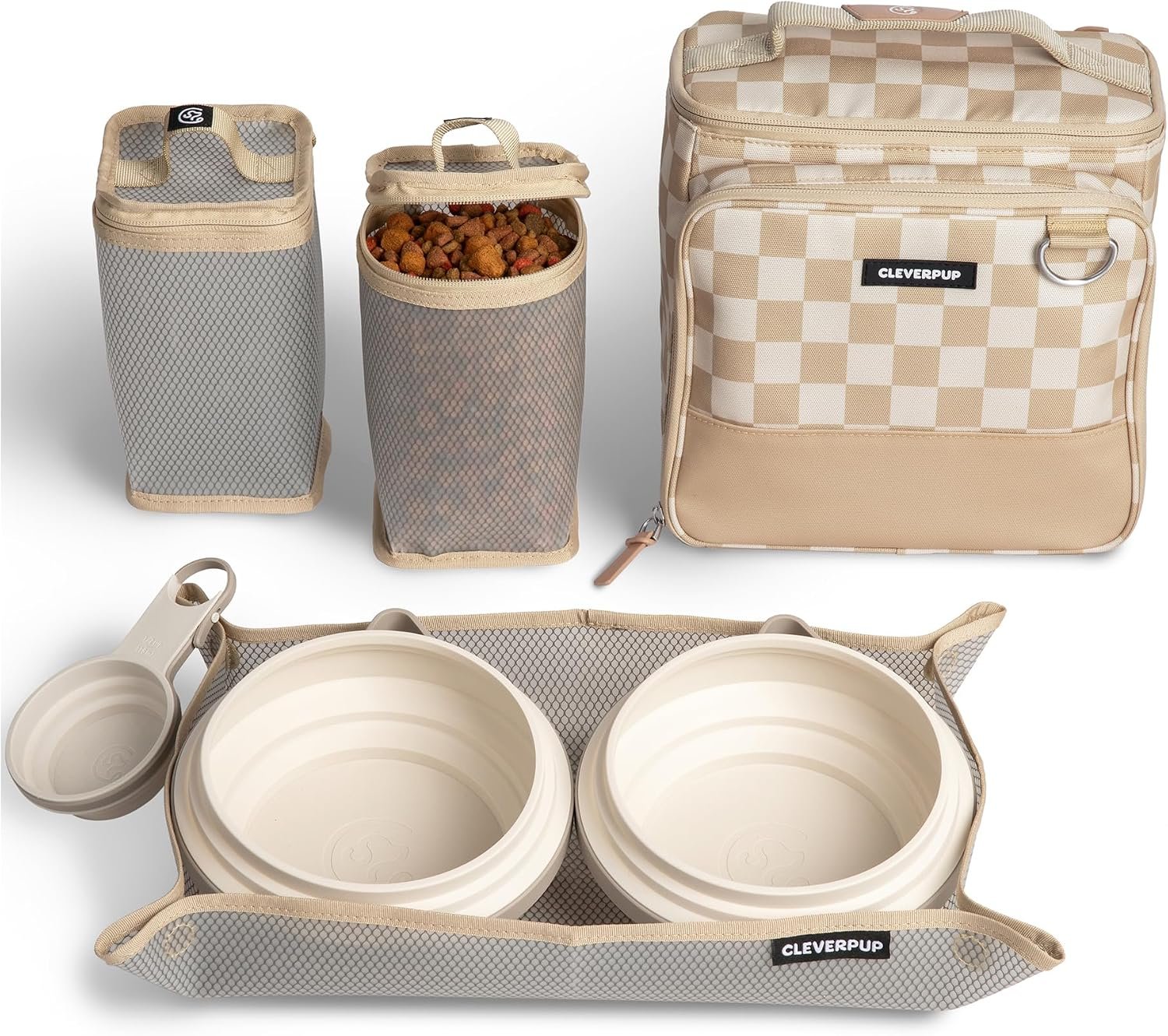 Cleverpup Bistro Box Large 7-Piece Dog Food Travel Kit – Checkerboard
