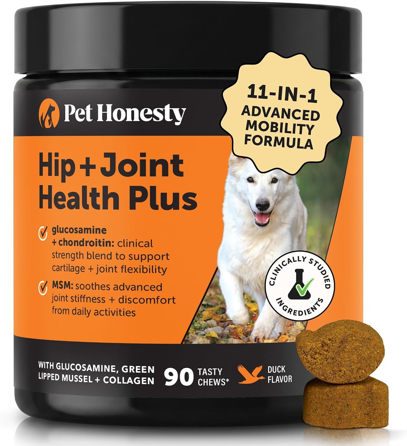 Pet Honesty Advanced Hip and Joint Supplement for Dogs, Duck, 90 Count