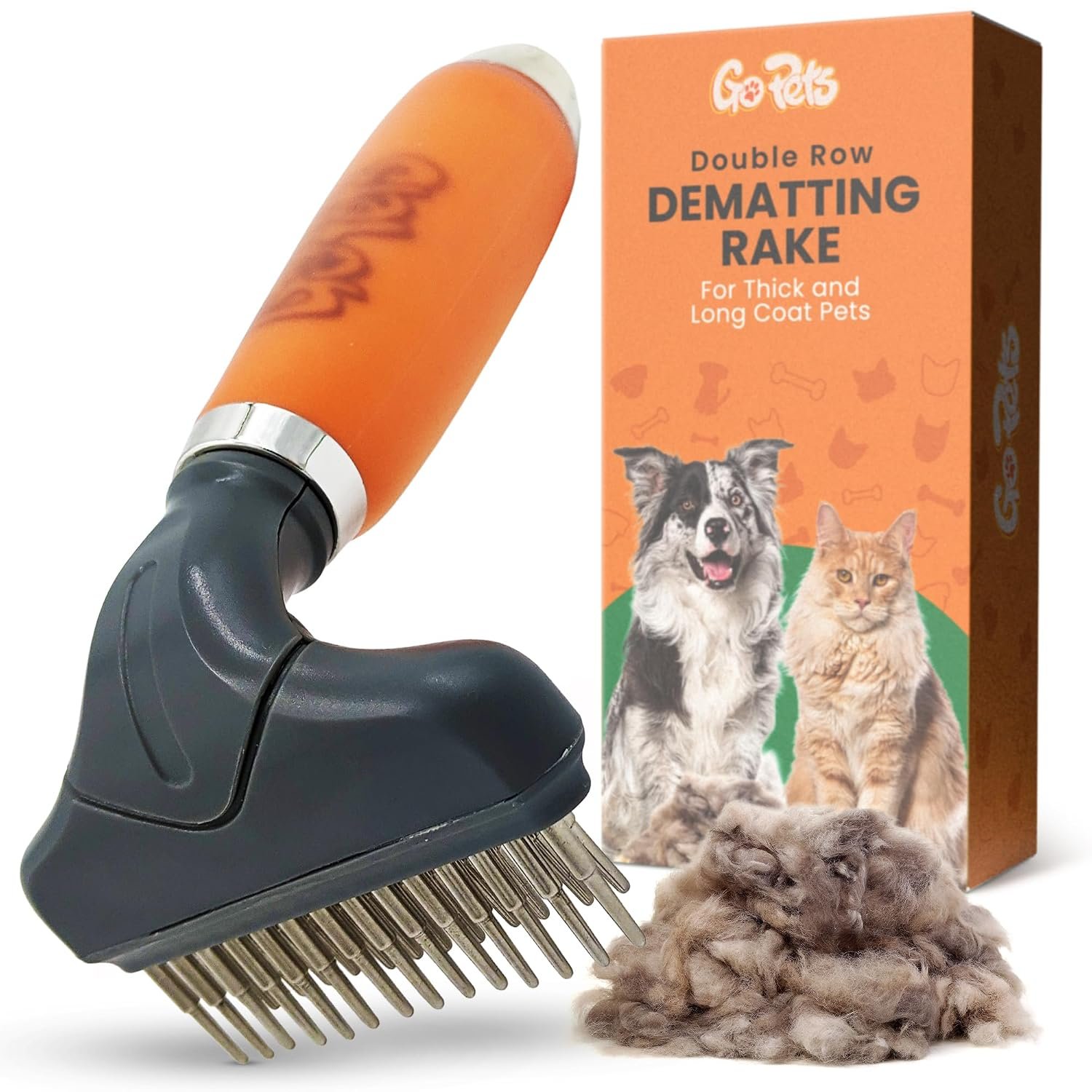 GoPets Double Row Dematting Rake Undercoat Deshedding Tool for Dogs & Cats