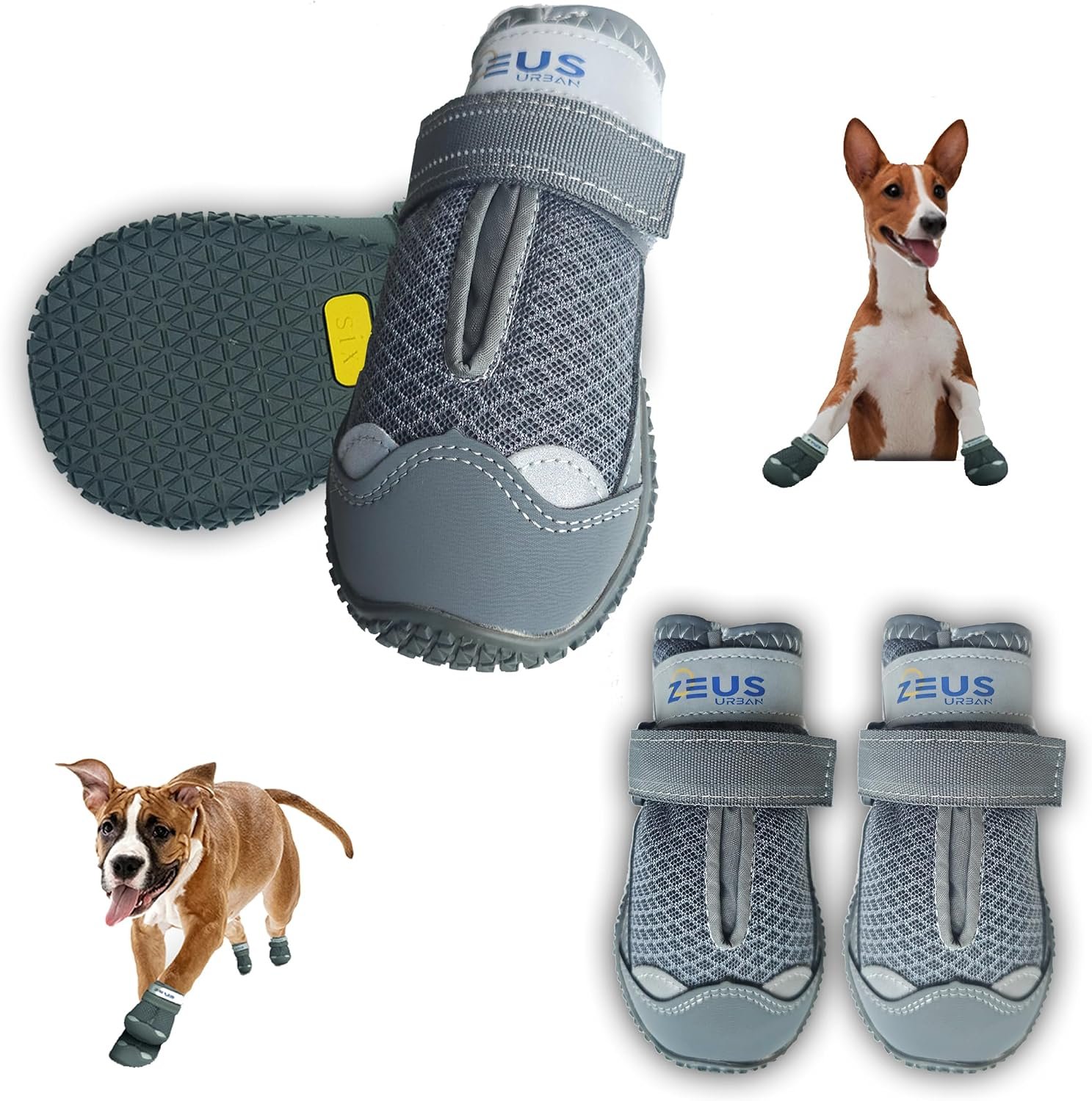 Dog Boots – Breathable Paw Protectors, Anti-Slip Sole (4 Pack, Size 6, Army Grey), for Large Dogs | Hiking, Hot Pavement & Winter Snow | Adjustable Straps with Reflective Safety Design