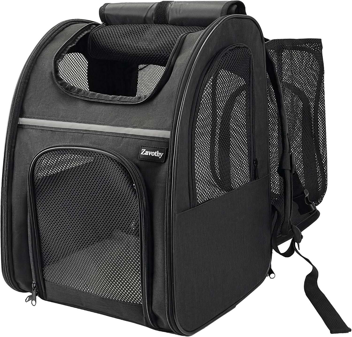 Zavothy Cat Backpack Carrier – Expandable Airline Approved Pet Travel Bag for Cats & Small Dogs, Breathable Mesh Pet Carrier Backpack with Padded Base (Black)