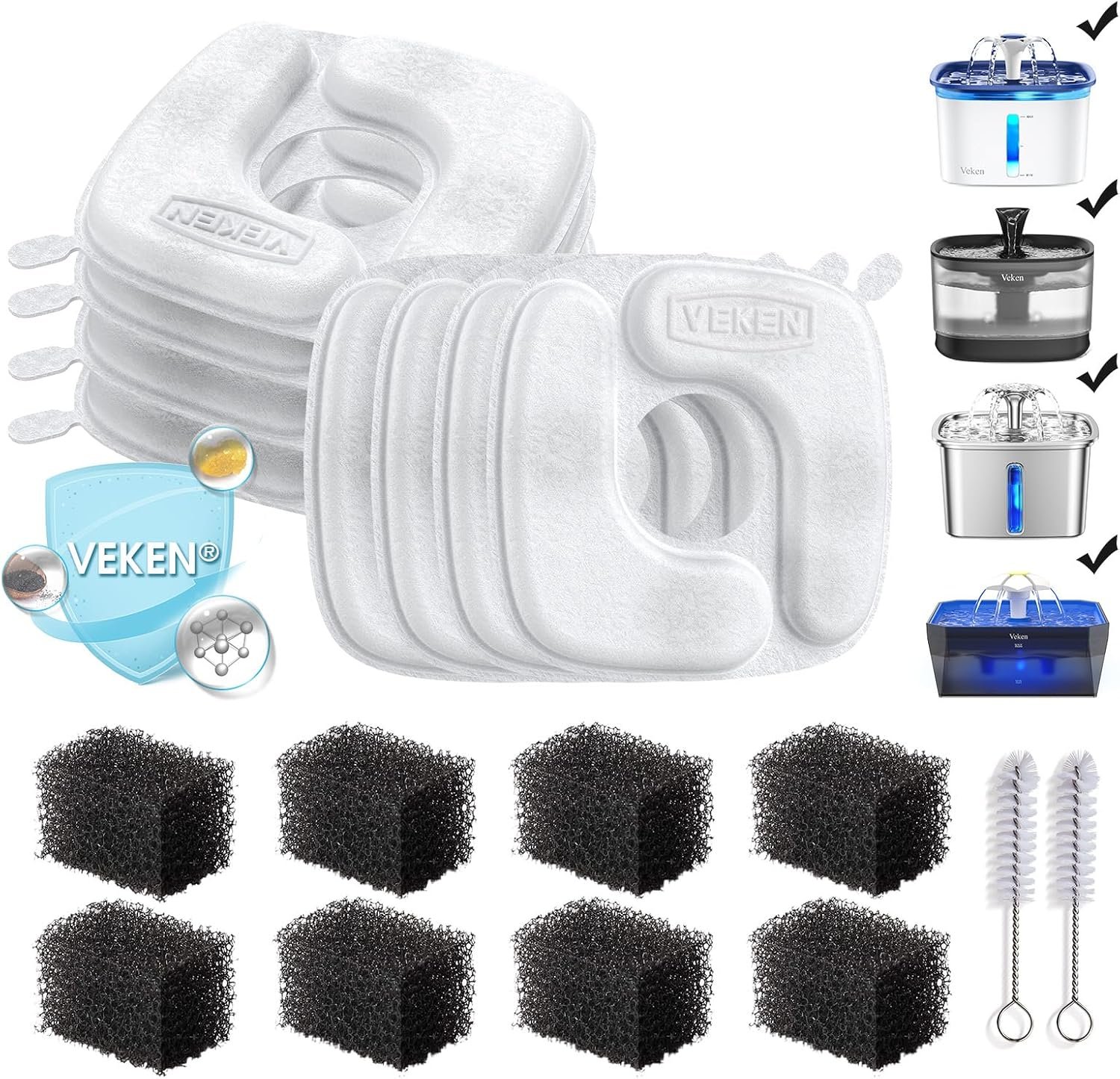Veken Cat Water Fountain Filters, F1 Series, 8 Pack Replacement Filters