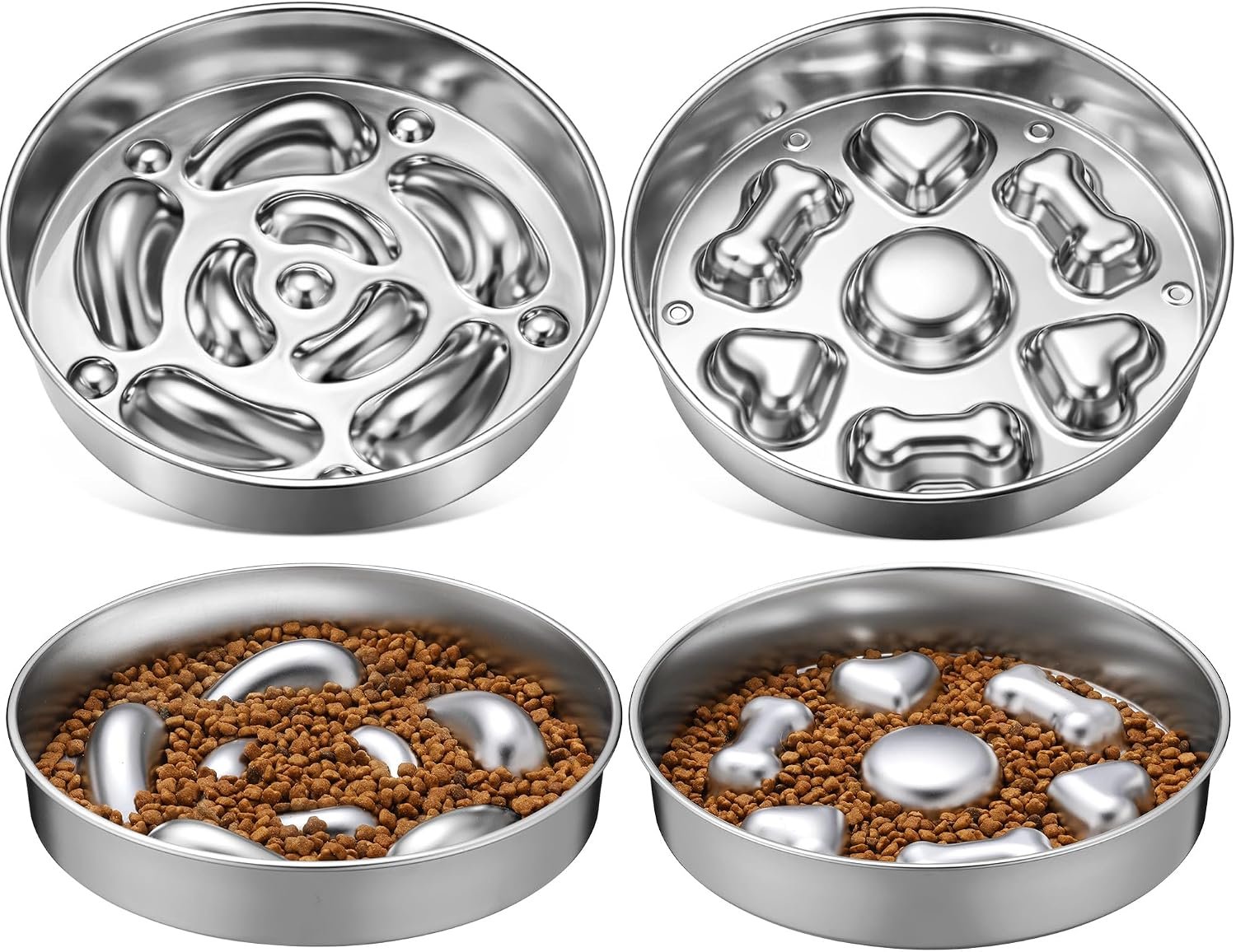 2 Pack Stainless Steel Slow Feeder Dog Bowls, 3 Cups Large