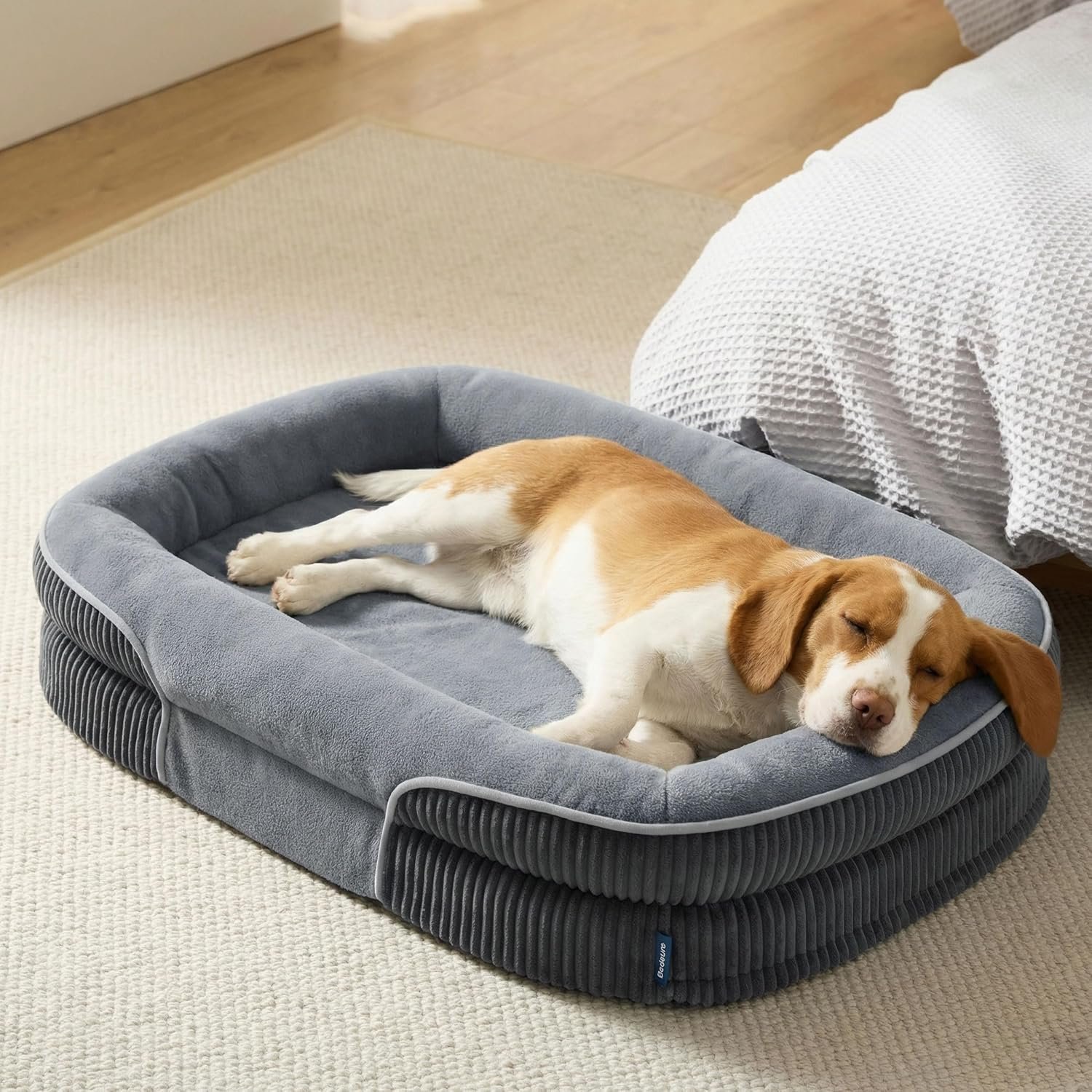 Bedsure 360°Oval Bolster Orthopedic Dog Beds Large Sized Dog,35″ Grey