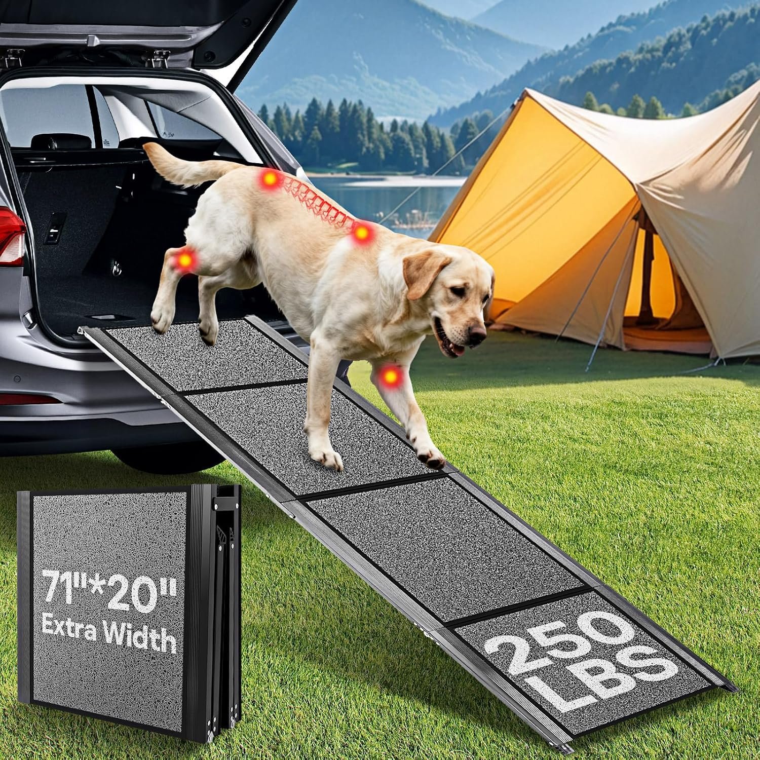 Dog Ramp for Car, 71″ L × 20″ W Foldable Pet Ramp for Truck