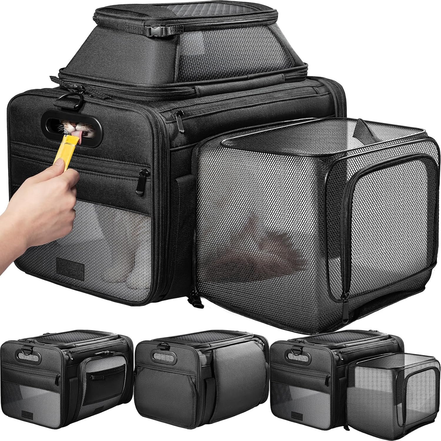 Top-Side Expandable Pet Carrier, Treat Window,18x11x11 Airline Approved