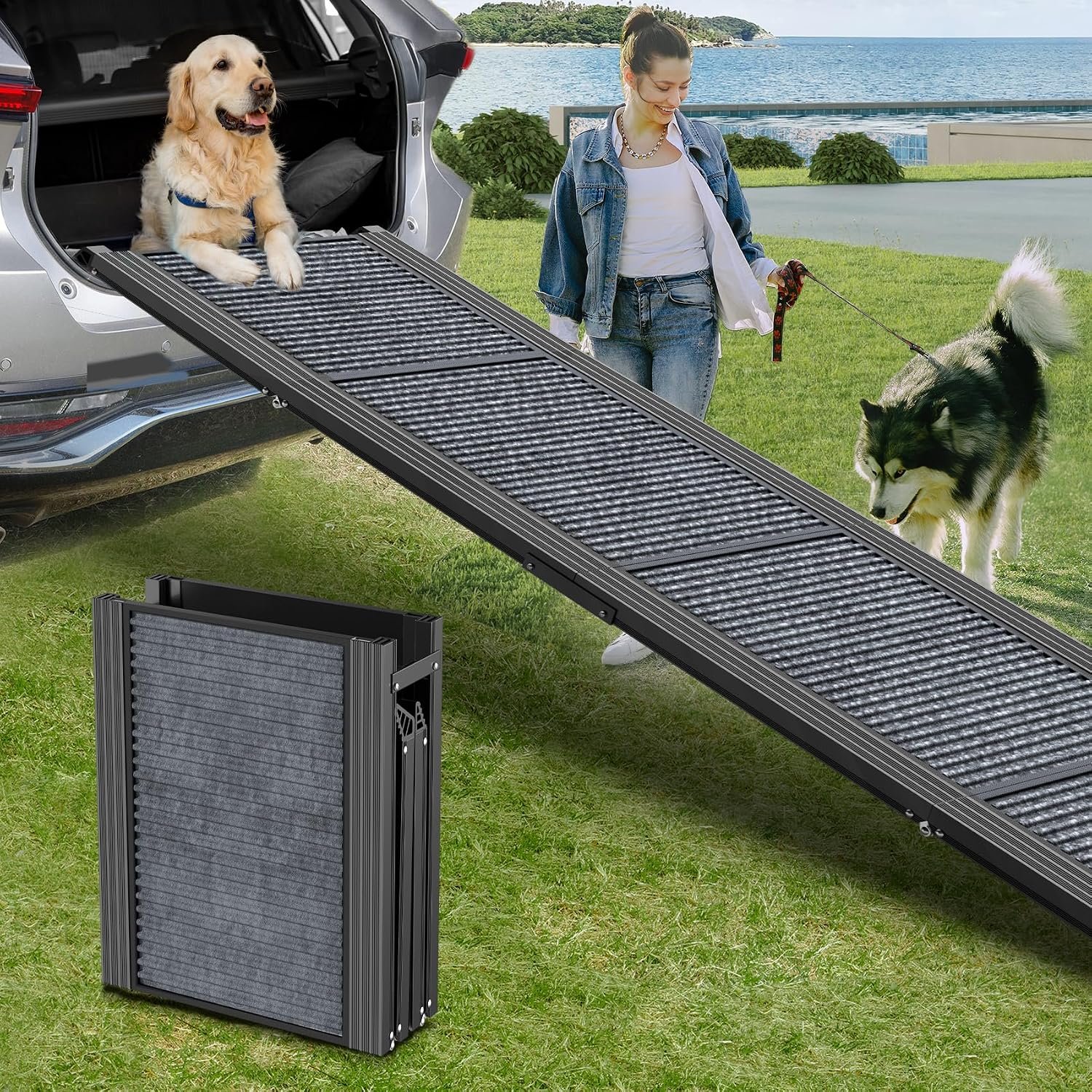 Dog Ramp for Car 71″ L × 20″ W, Extra-Long & Wide Foldable