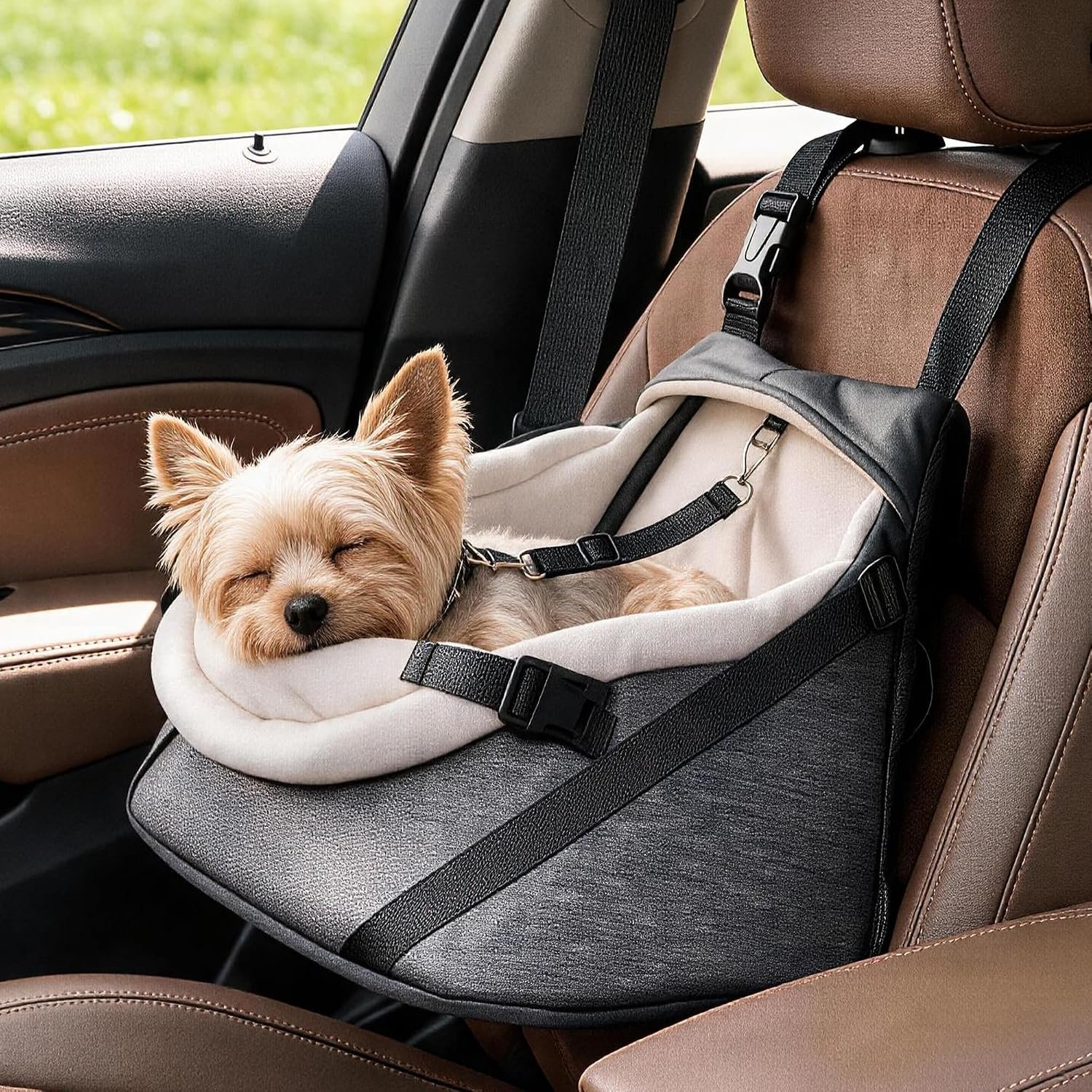 WOYYHO Luxurious Dog Booster Car Seat for Tiny Dogs up to 7 lbs