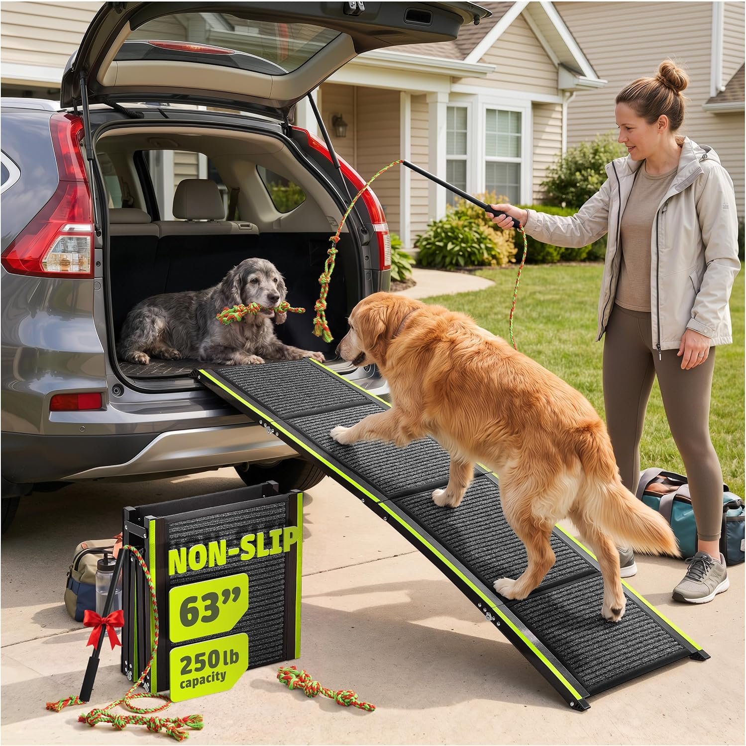 Foldable Dog Ramp for Cars, Trucks & SUV – 63” Long, 250 LB Capacity