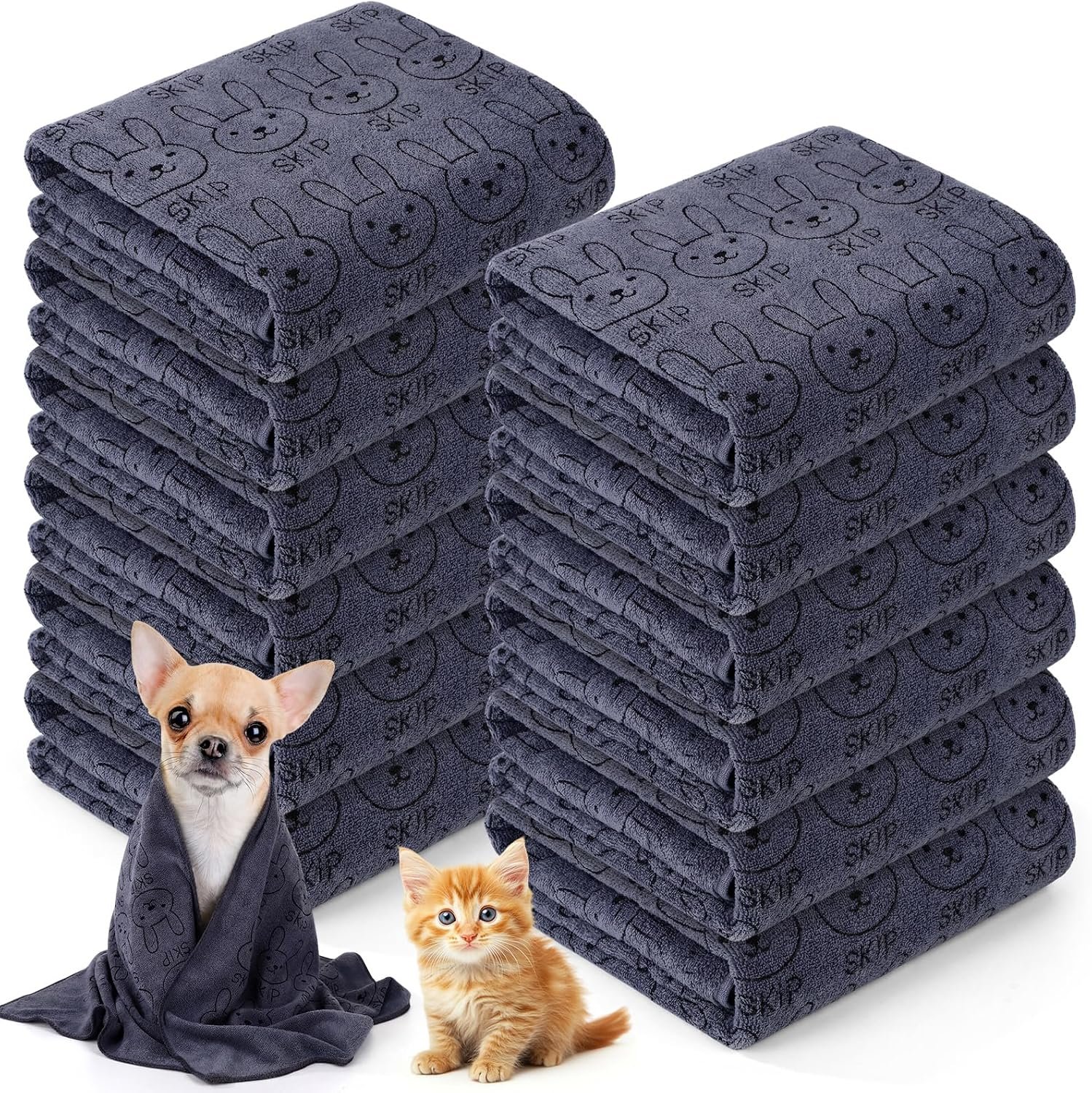 Irenare 12 Microfiber Puppy Towels for Drying Small Dogs Cats, Gray