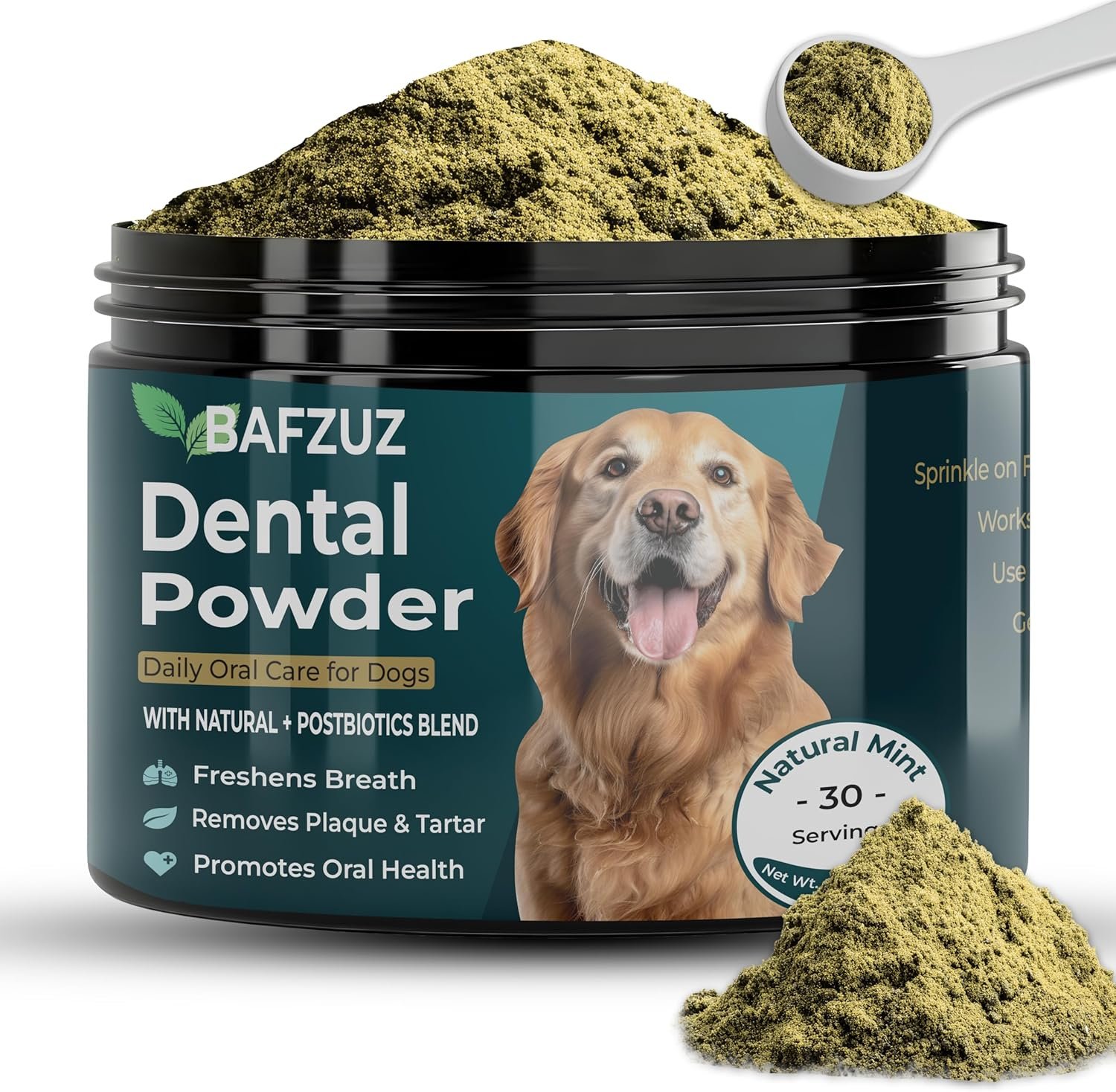 BAFZUZ™ Dog Dental Powder | Teeth Cleaning & Plaque Tartar Support | Fresh Breath & Oral Health | Natural Brown Algae Formula | 30-Day Supply (150g)