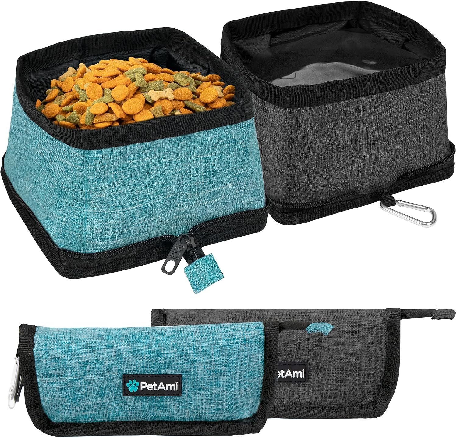 PetAmi Collapsible Dog Bowls 2 Pack, Food and Water Bowls Travel Set, Blue