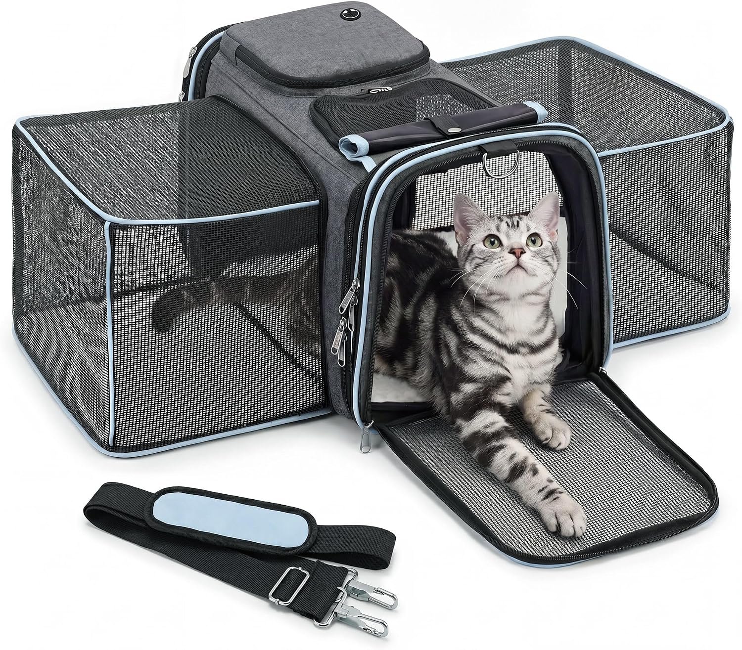 Cat Carrier Soft Sided, TSA Airline Approved Pet Carrier for Cats Small Dogs, Expandable Travel Carrier with Removable Pad, Blue