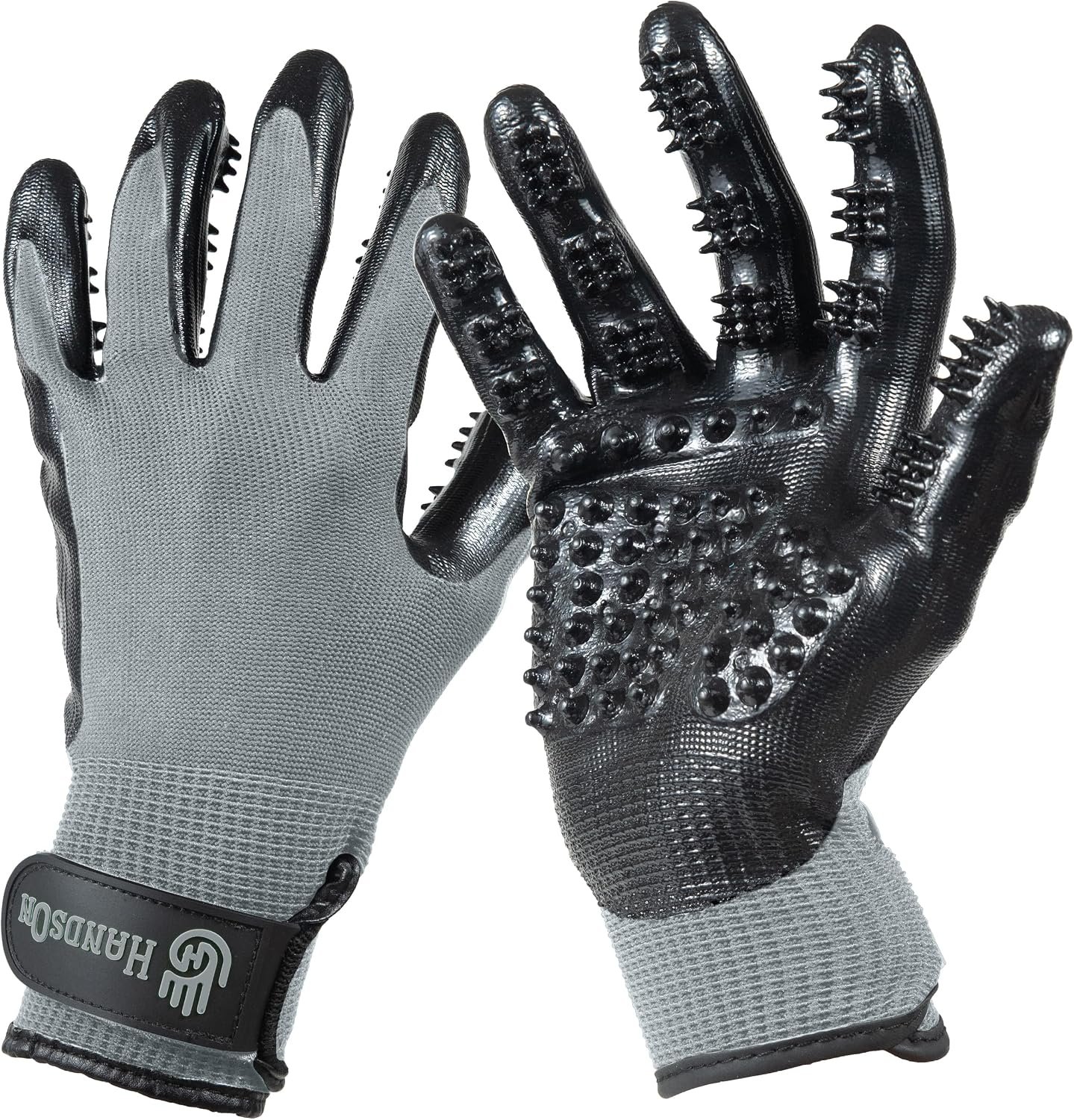 H HANDSON Pet Grooming Gloves – Patented #1 Ranked, Award Winning Shedding, Bathing, & Hair Remover Gloves – Gentle Brush for Cats, Dogs, and Horses (Grey, Small)