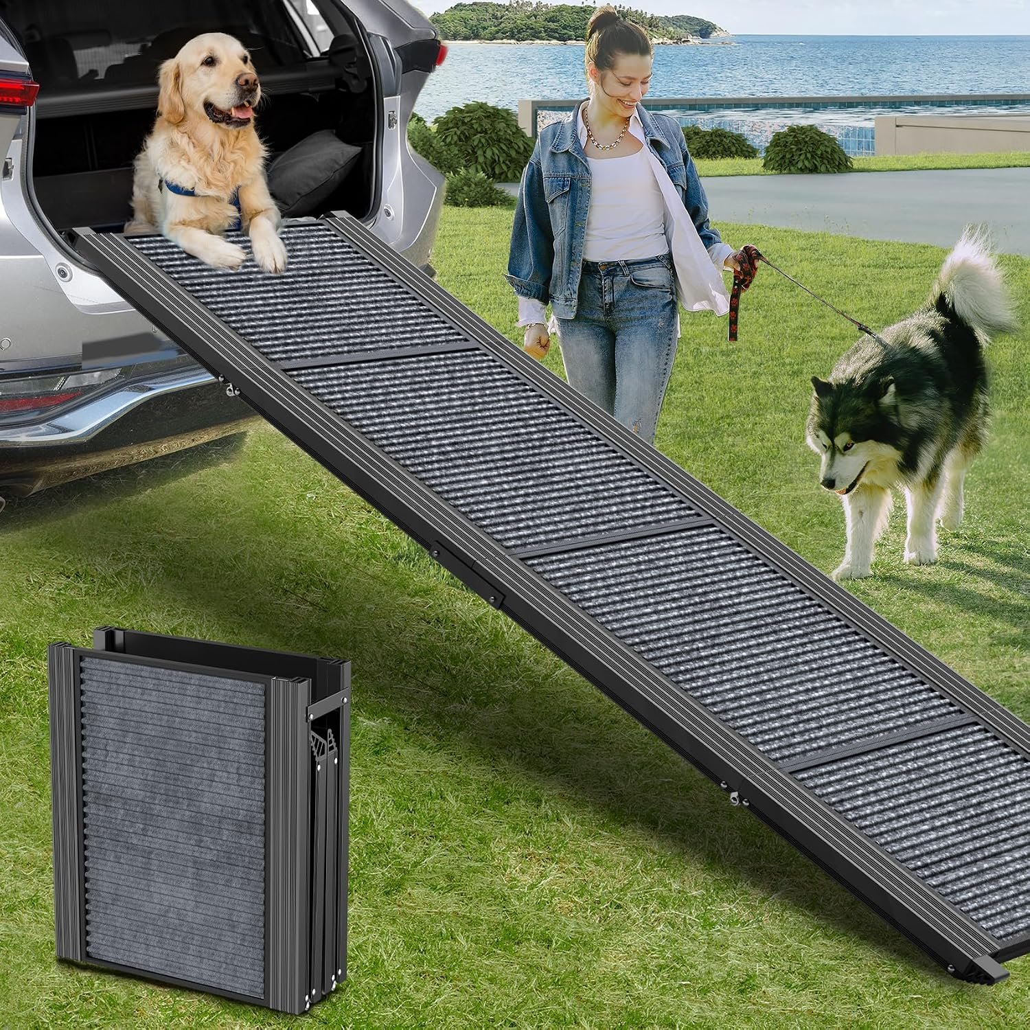 Dog Ramp for Car 71″ L × 17.2″ W, Extra-Long Foldable Ramp