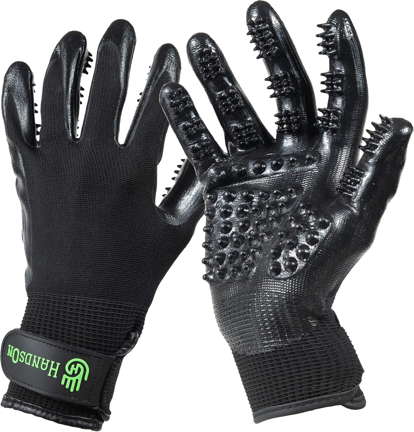 H HANDSON Pet Grooming Gloves – Patented #1 Ranked, Award Winning Shedding, Bathing, & Hair Remover Gloves – Gentle Brush for Cats, Dogs, and Horses (Black, Large)