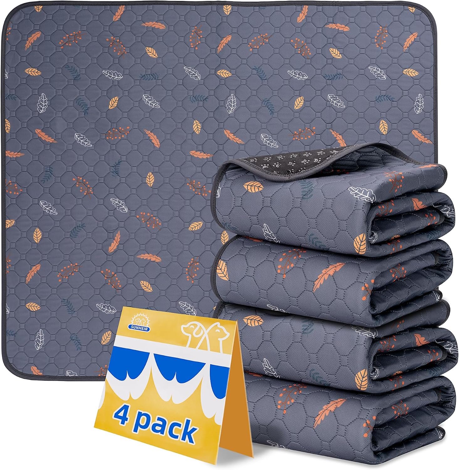 Sunheir Washable Pee Pads for Dogs 4-Pack Reusable Puppy Pads, Pet Cat Pads